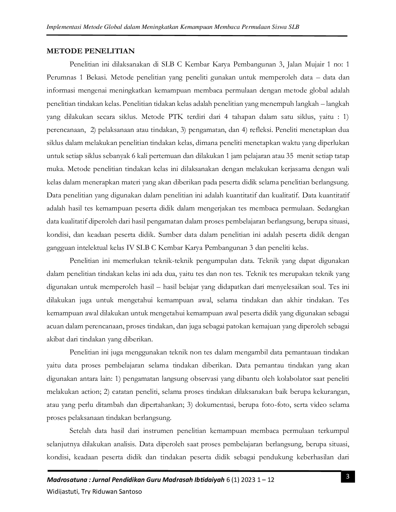 JURIS Implementasi Metode Global dalam Meningkatkan Kemampuan Membaca Permulaan Siswa SLB