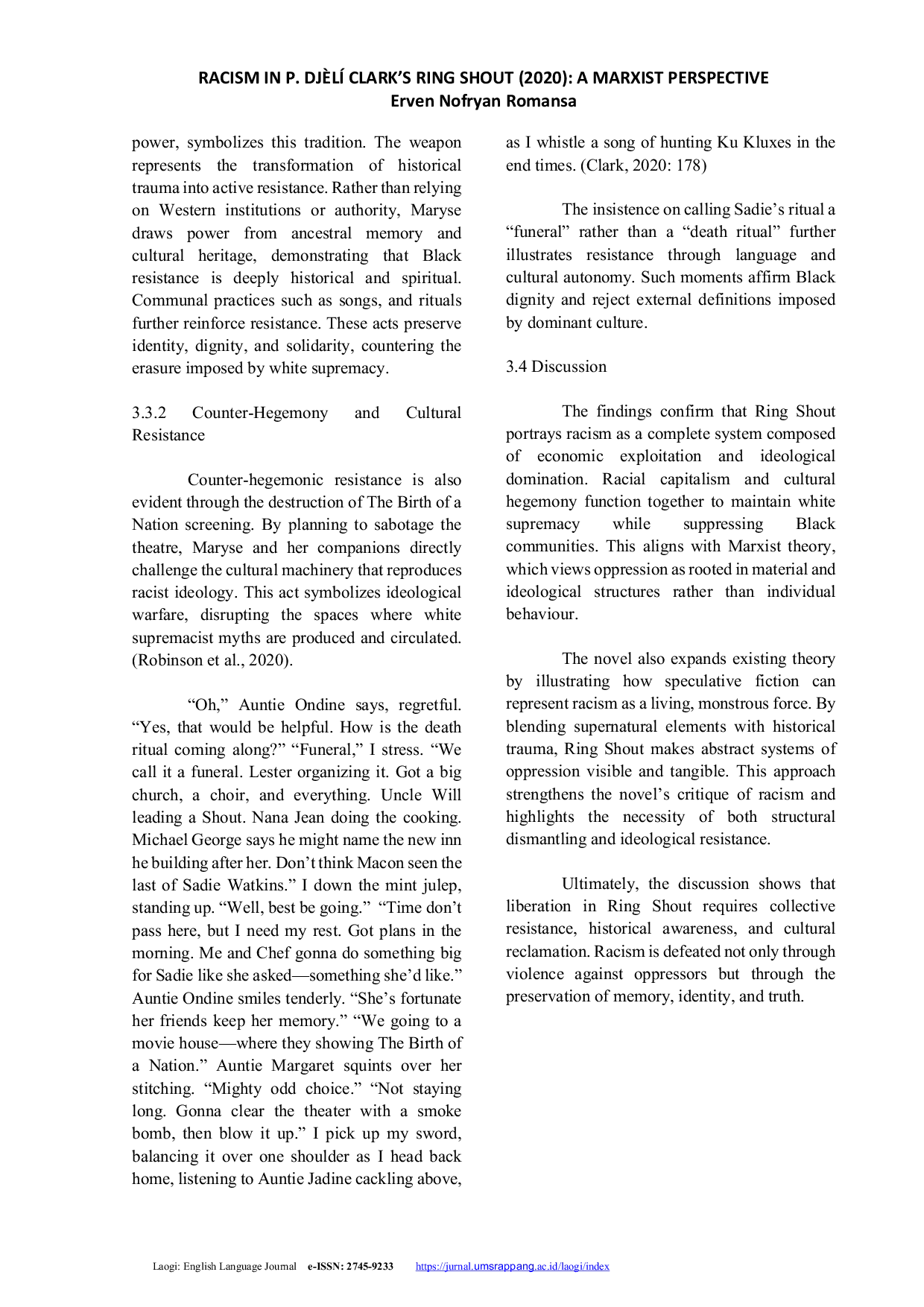 JURIS Racism in P Dj l Clark s Ring Shout 2020 A Marxist Perspective