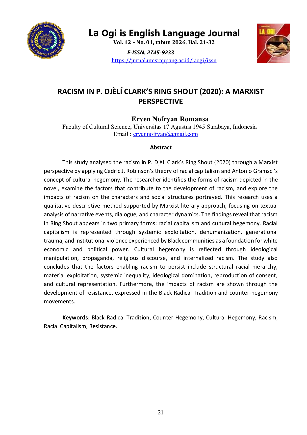 JURIS Racism in P Dj l Clark s Ring Shout 2020 A Marxist Perspective