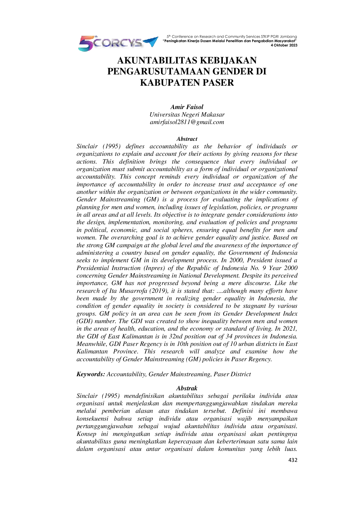 JURIS Akuntabilitas Kebijakan Pengarusutamaan Gender di Kabupaten Paser