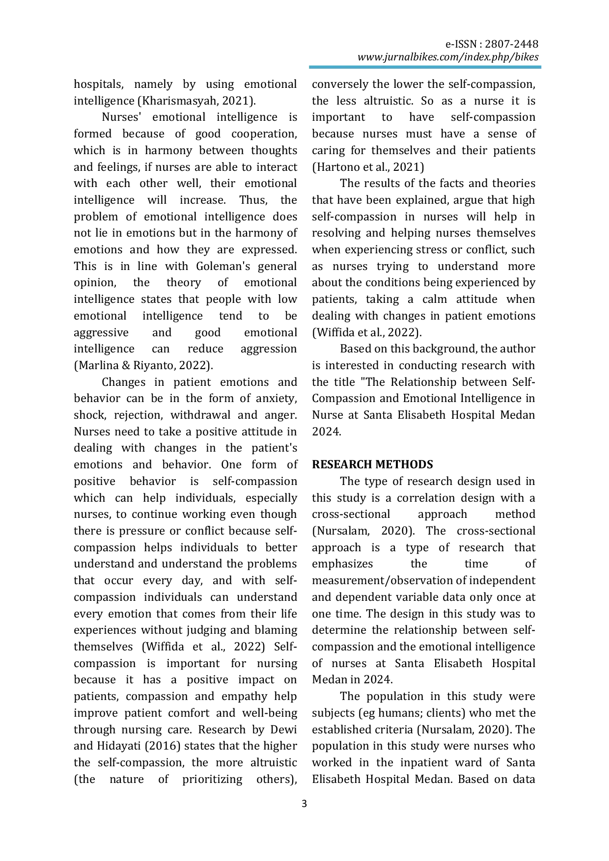 JURIS The Relationship between Self Compassion with Emotional Intelligence of Nurses at Santa Elisabeth Hospital Medan in 2024