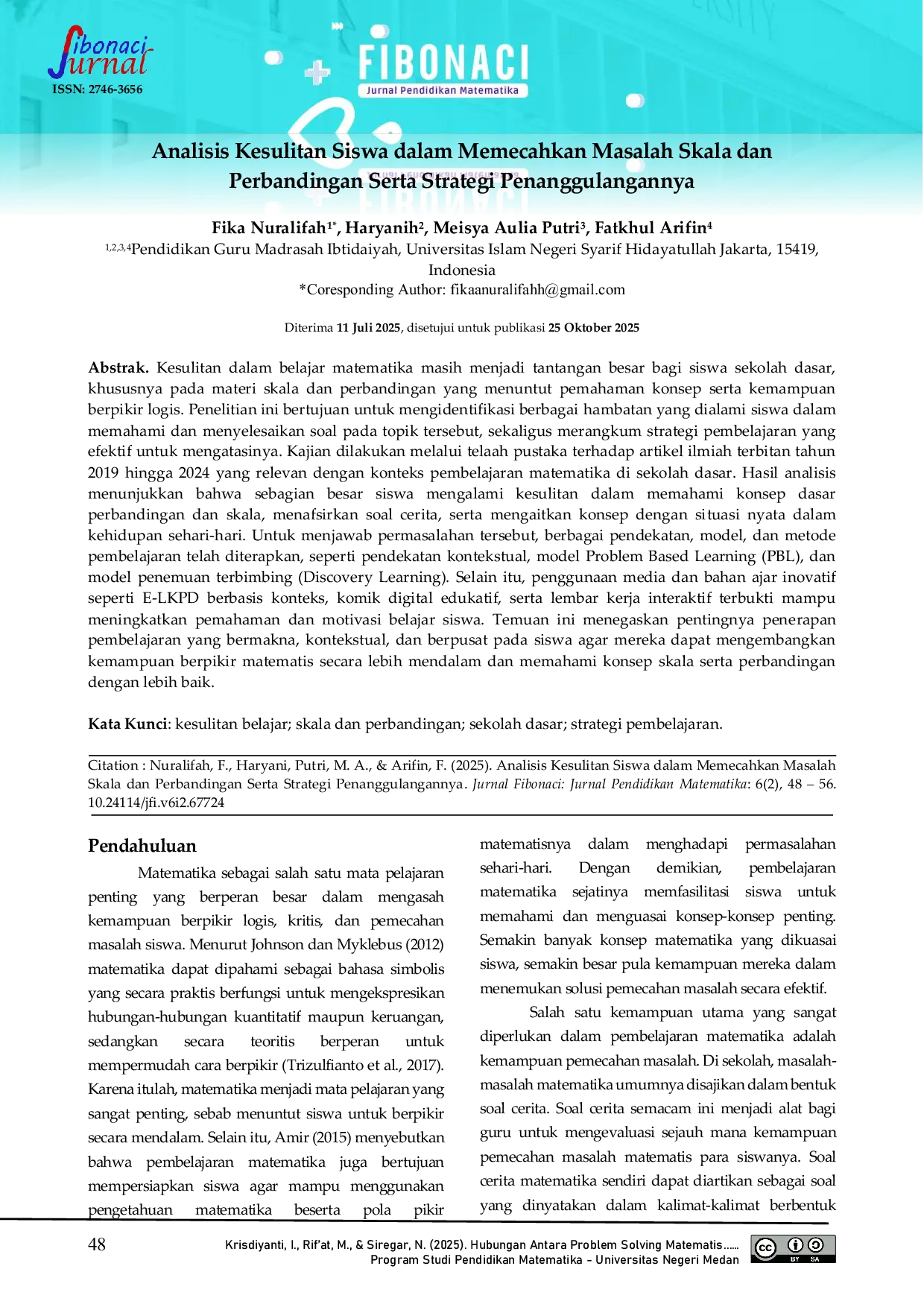 JURIS Analisis Kesulitan Siswa dalam Memecahkan Masalah Skala dan Perbandingan Serta Strategi Penanggulangannya