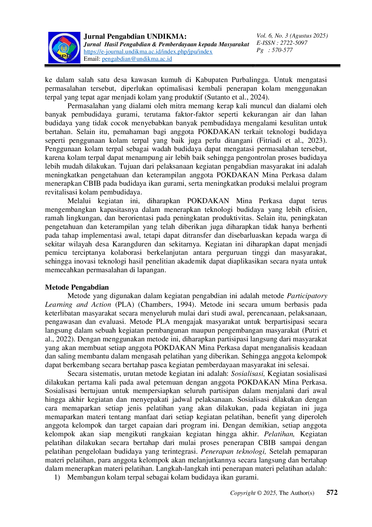 JURIS Alih Teknologi Wadah Budidaya Ikan Gurami di POKDAKAN Mina Perkasa Purbalingga