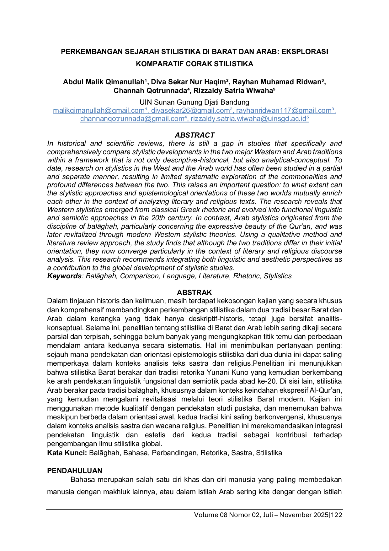 JURIS Perkembangan Sejarah Stilistika Di Barat Dan Arab Eksplorasi Komparatif Corak Stilistika