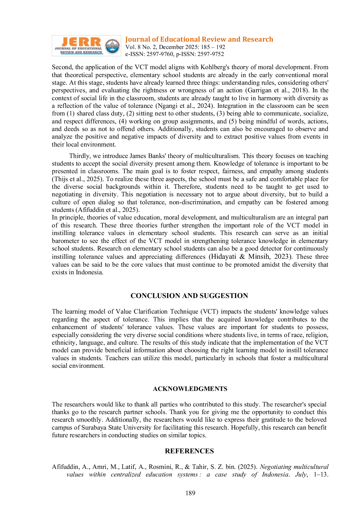 JURIS Improving Students Tolerance Through The Vct Learning Model A Quasi Experimental Study