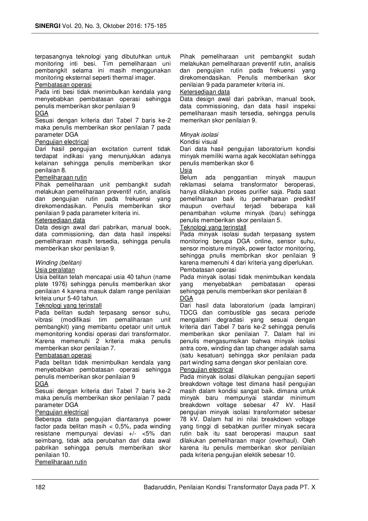 JURIS Penilaian Kondisi Transformator Daya pada PT X