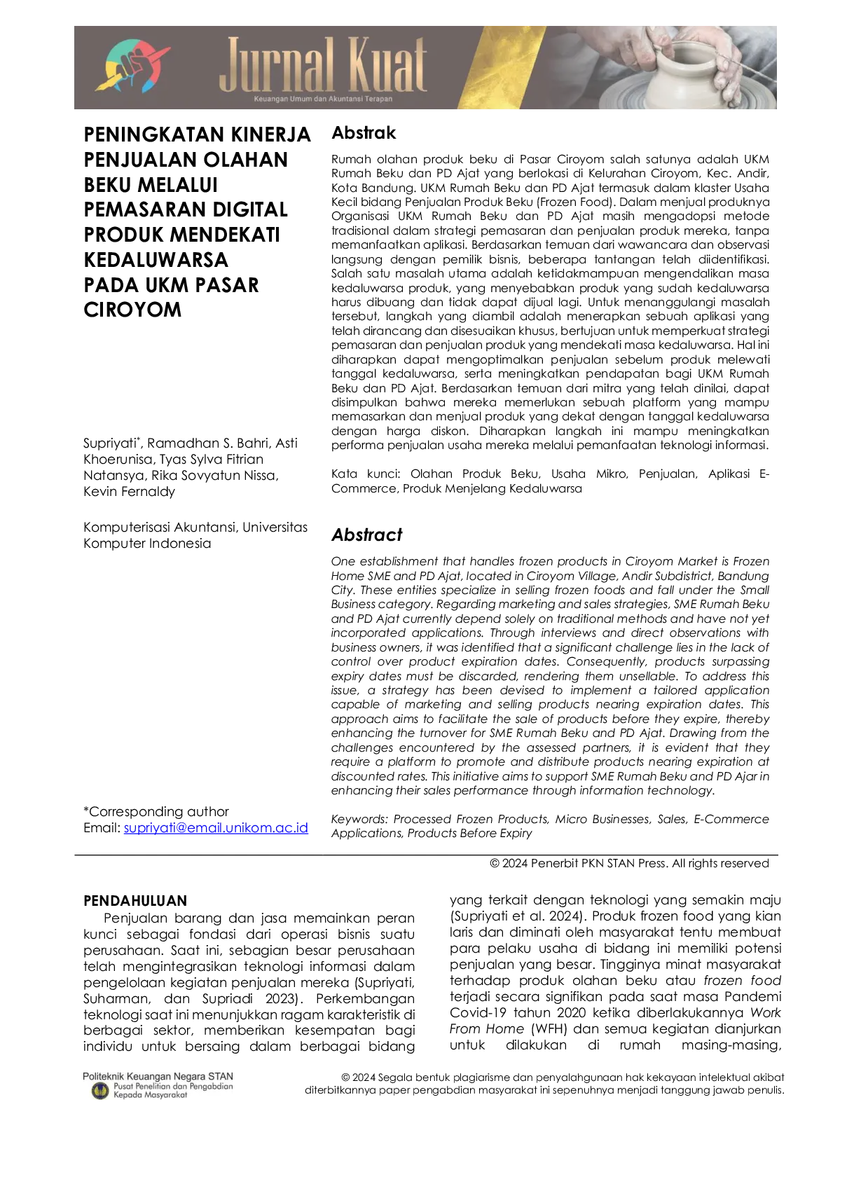 JURIS Peningkatan Kinerja Penjualan Olahan Beku Melalui Pemasaran Digital Produk Mendekati Kedaluwarsa pada UKM Pasar Ciroyom