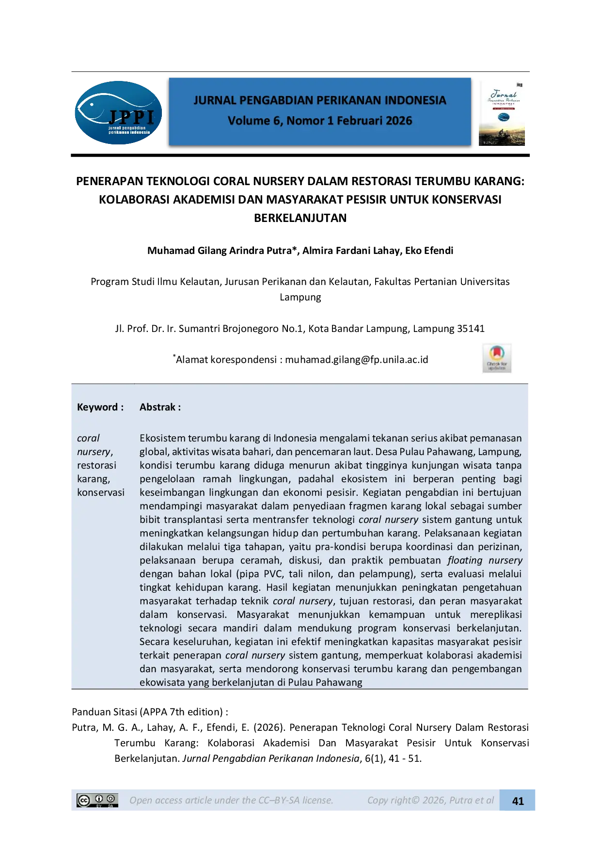 JURIS Penerapan Teknologi Coral Nursery Dalam Restorasi Terumbu Karang Kolaborasi Akademisi Dan Masyarakat Pesisir Untuk Konservasi Berkelanjutan