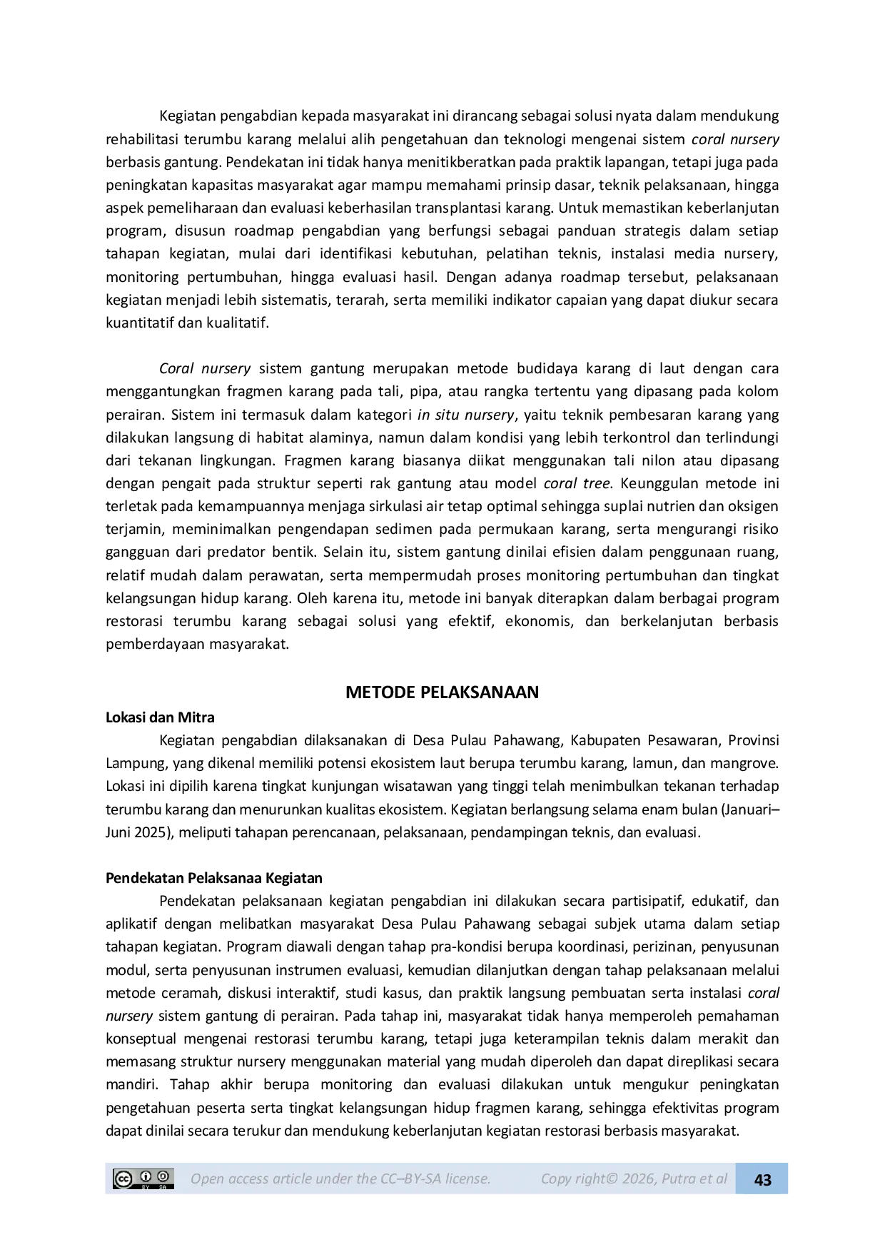 JURIS Penerapan Teknologi Coral Nursery Dalam Restorasi Terumbu Karang Kolaborasi Akademisi Dan Masyarakat Pesisir Untuk Konservasi Berkelanjutan