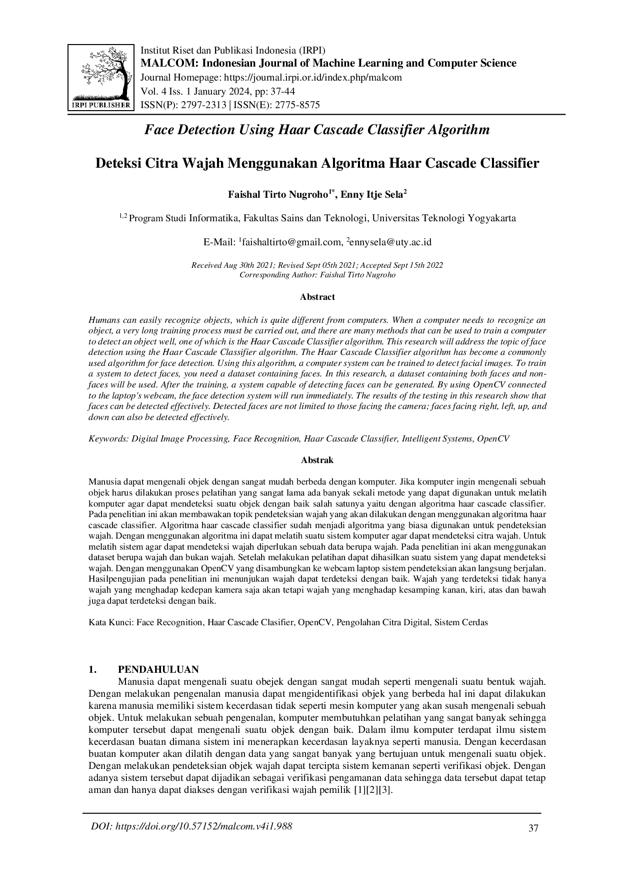 juris Deteksi Citra Wajah Menggunakan Algoritma Haar Cascade Classifier