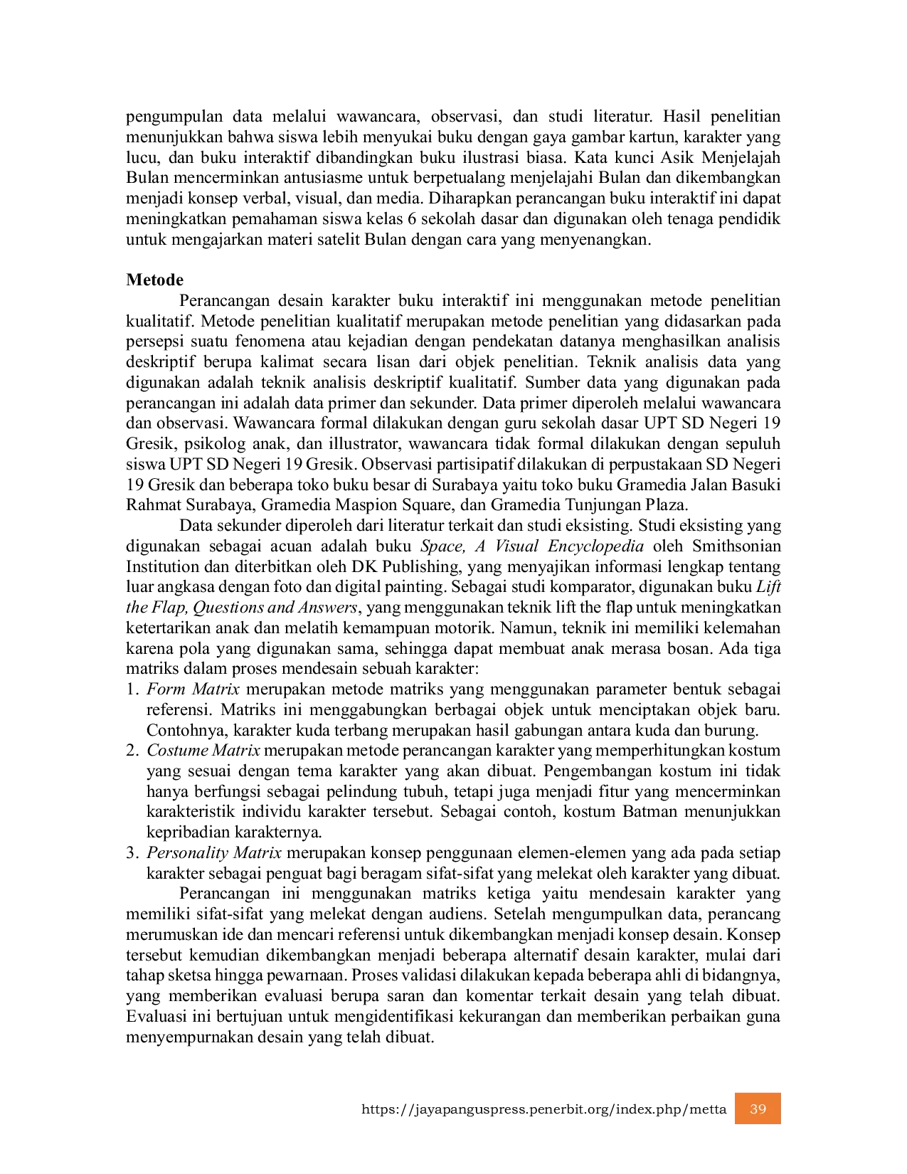 JURIS Perancangan Desain Karakter Pada Buku Interaktif Satelit Bulan Untuk Anak Kelas 6 Sekolah Dasar