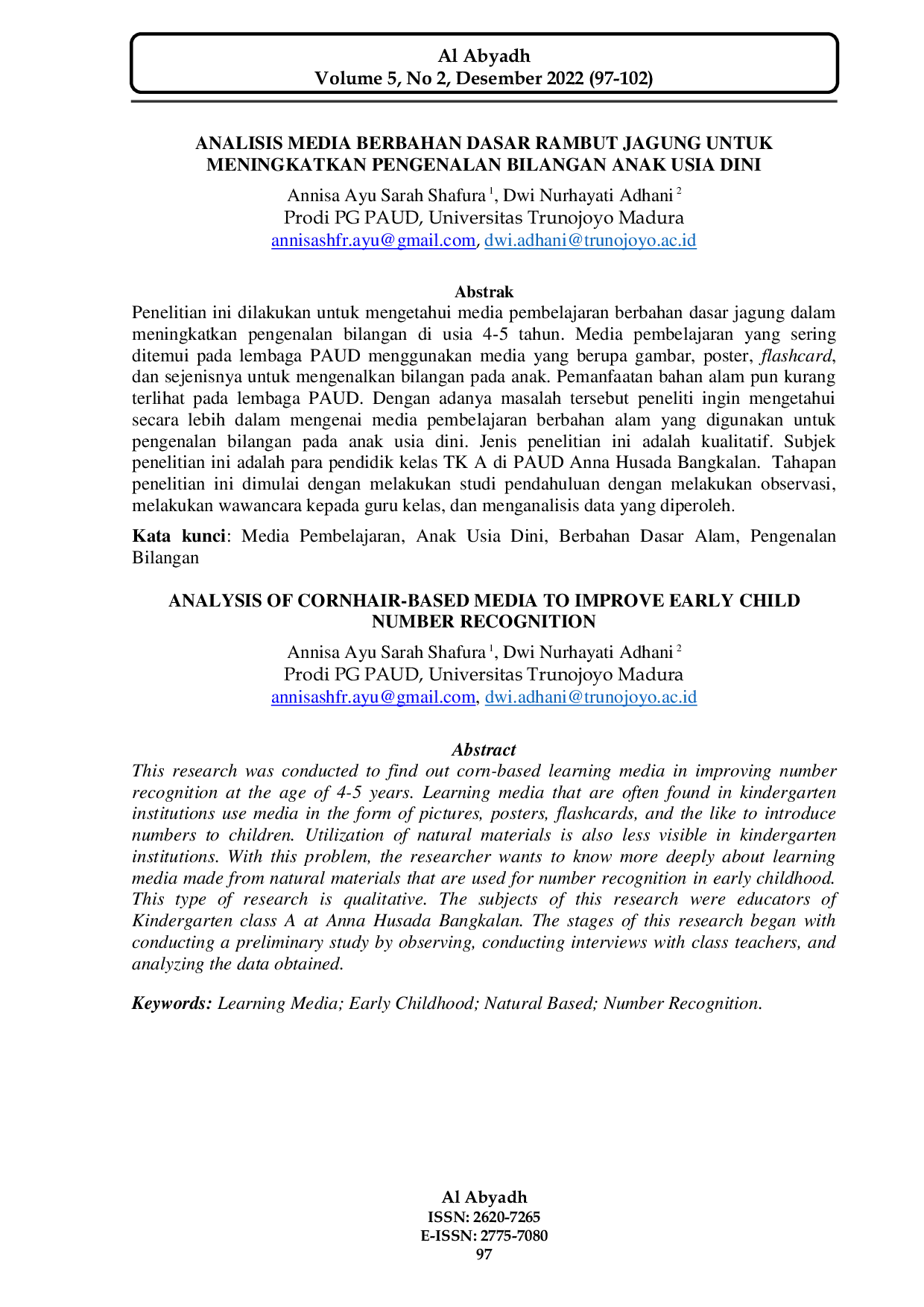 JURIS Analisis Media Berbahan Dasar Rambut Jagung Untuk Meningkatkan Pengenalan Bilangan Anak Usia Dini