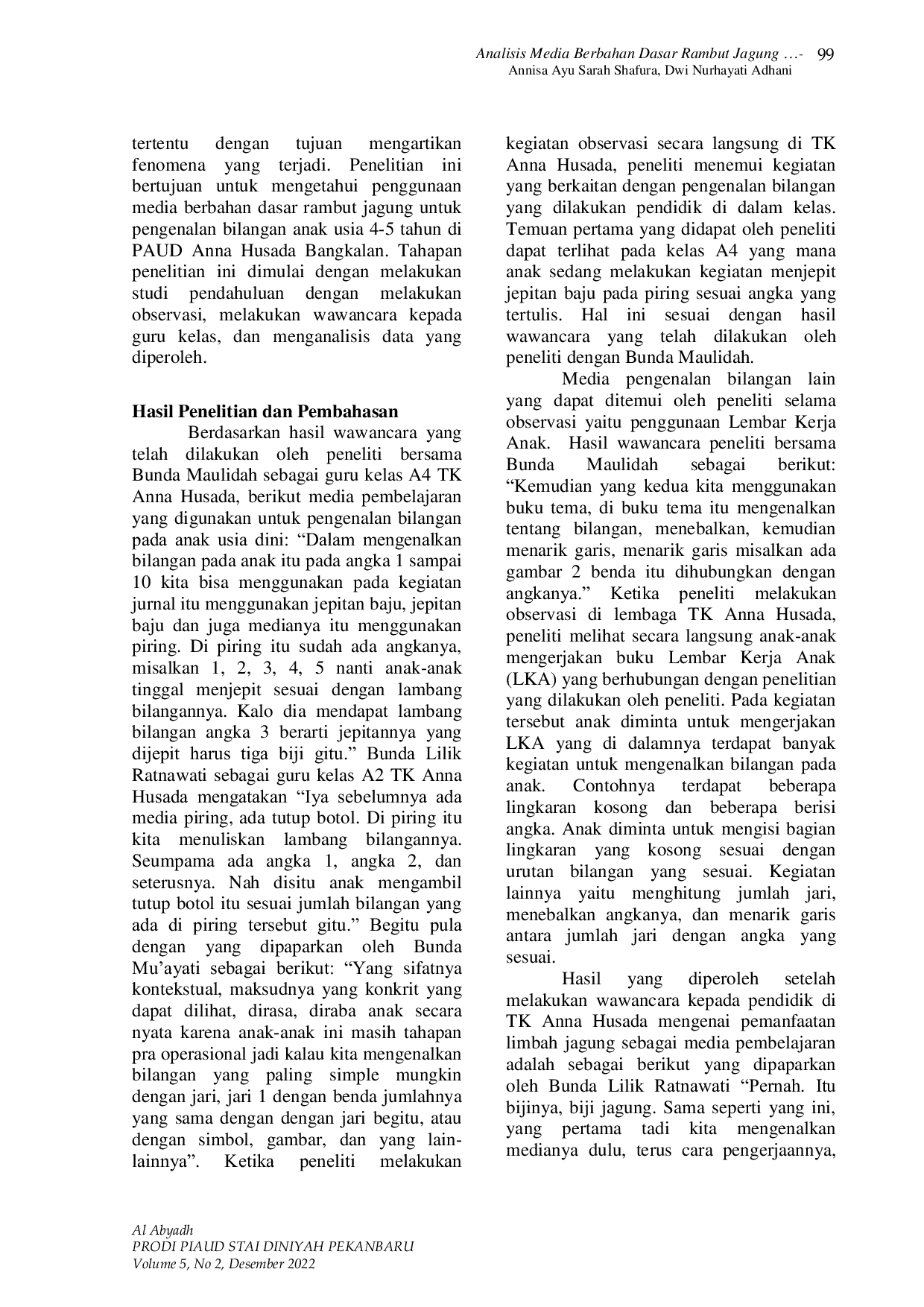 JURIS Analisis Media Berbahan Dasar Rambut Jagung Untuk Meningkatkan Pengenalan Bilangan Anak Usia Dini