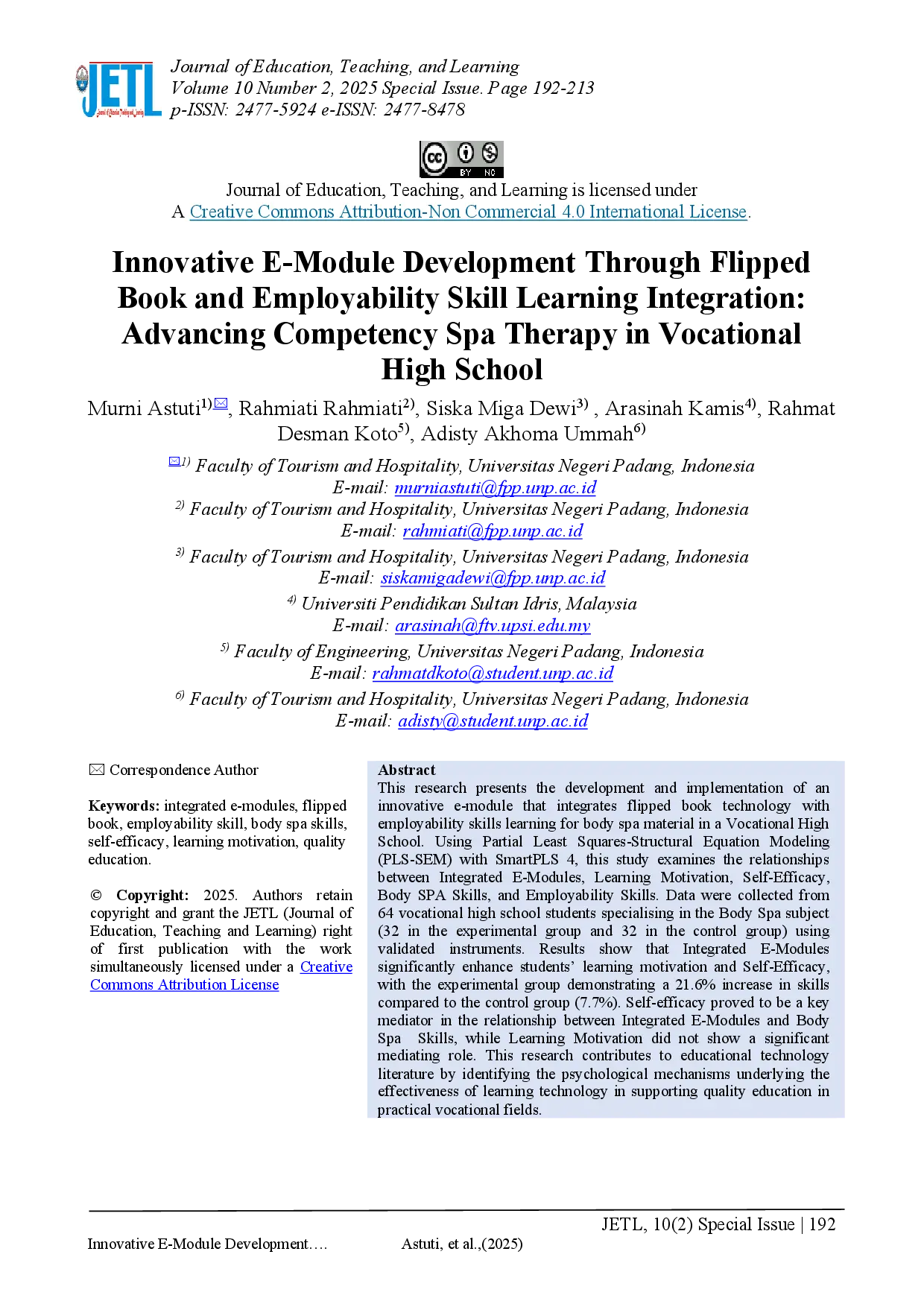 juris Innovative E Module Development Through Flipped Book and Employability Skill Learning Integration Advancing Competency Spa Therapy in Vocational High School