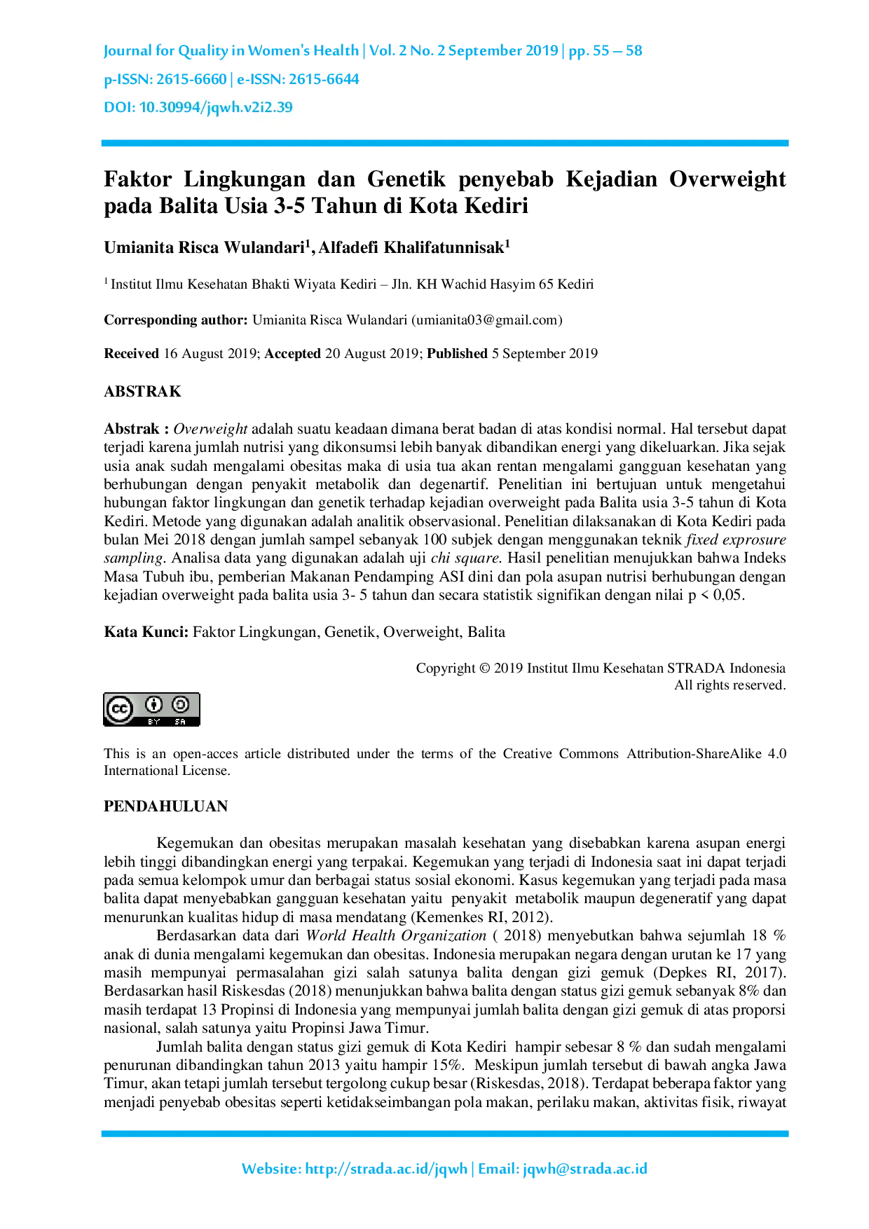 JURIS Faktor Lingkungan dan Genetik penyebab Kejadian Overweight pada Balita Usia 3 5 Tahun di Kota Kediri