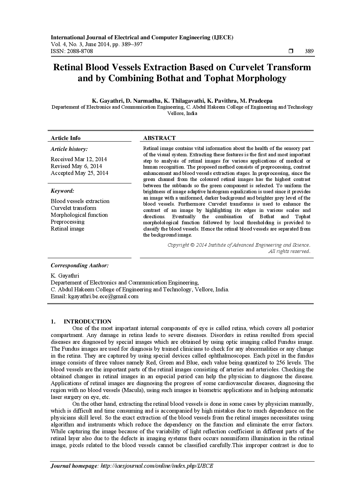 juris Retinal Blood Vessels Extraction Based on Curvelet Transform and by Combining Bothat and Tophat Morphology