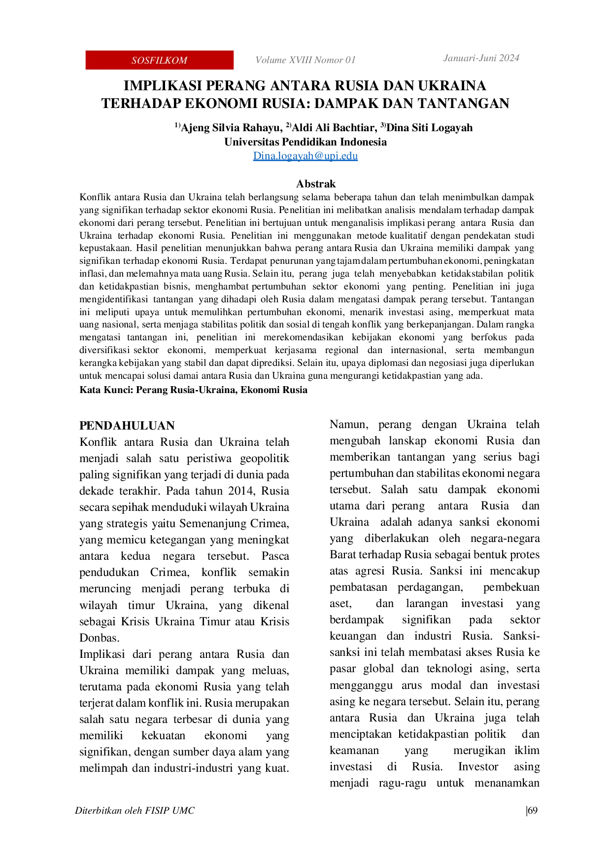 JURIS Implikasi Perang Antara Rusia Dan Ukraina Terhadap Ekonomi Rusia Dampak Dan Tantangan