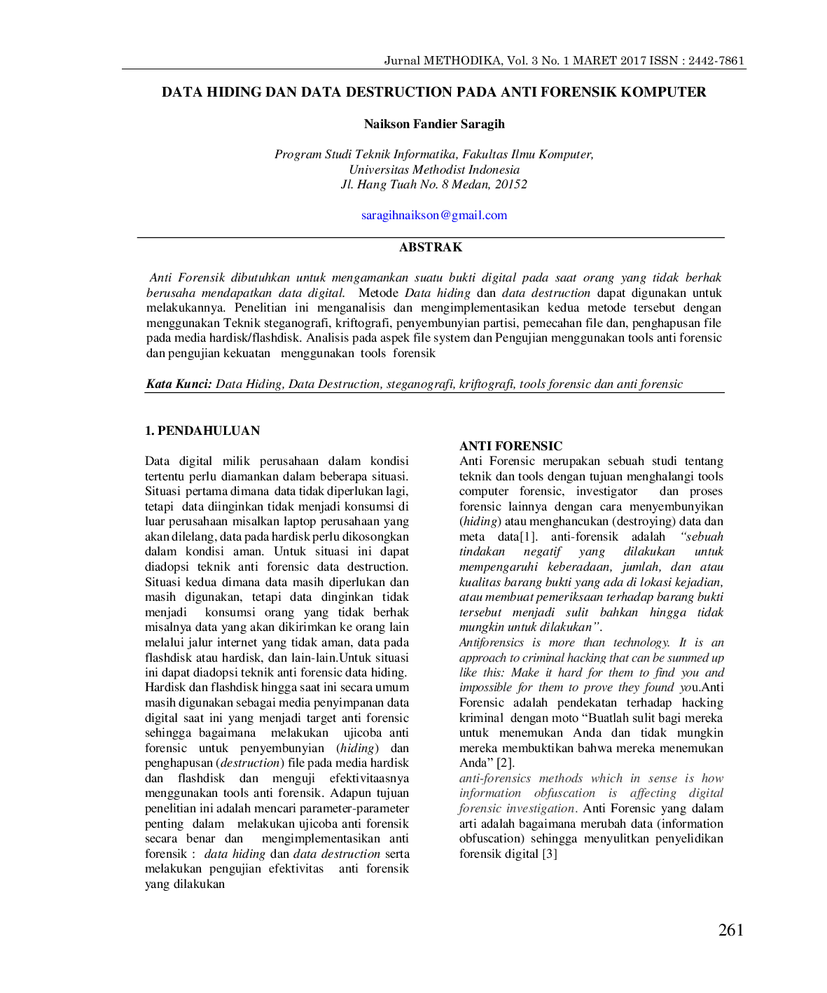 JURIS Data Hiding Dan Data Destruction Pada Anti Forensik Komputer