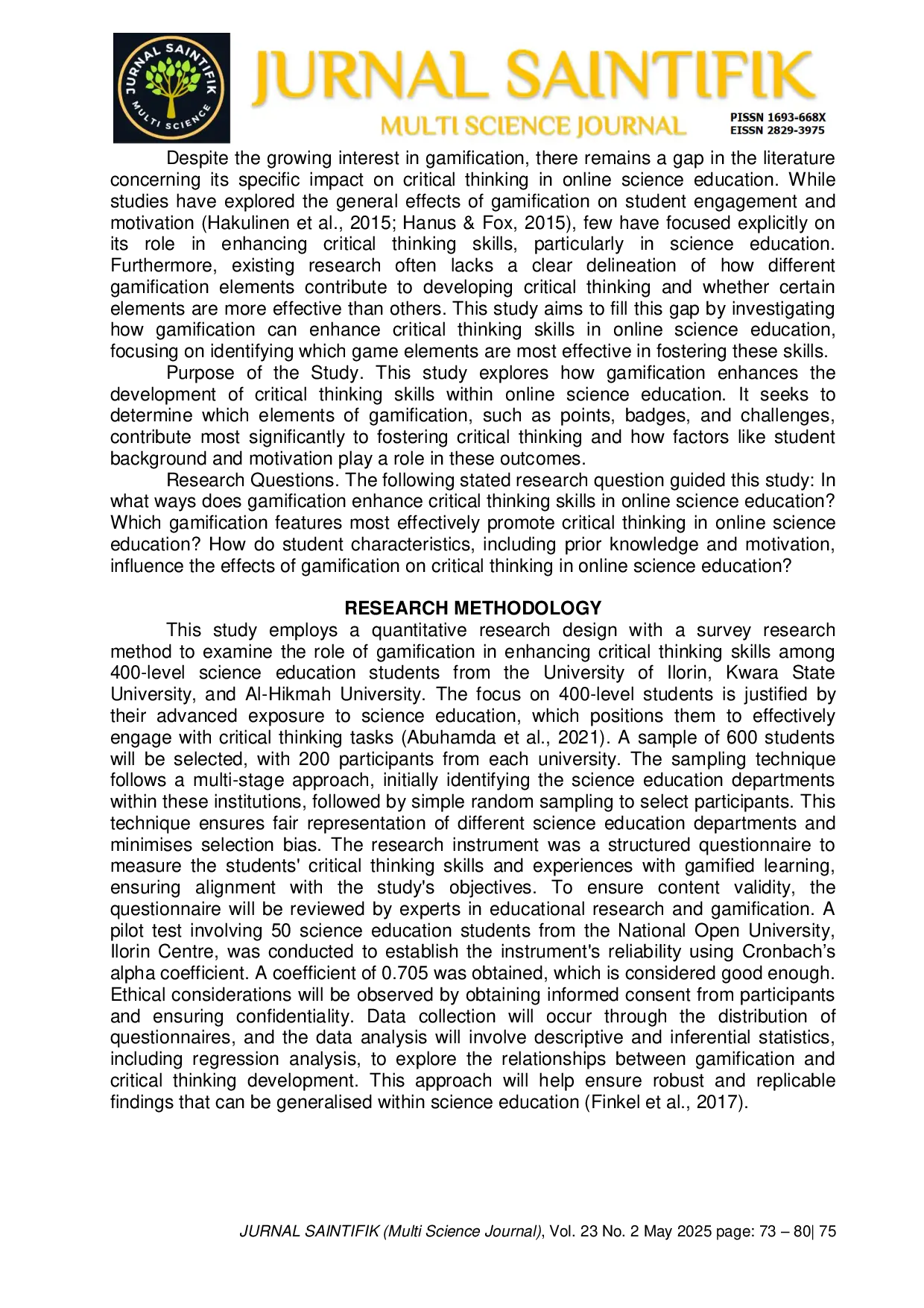 JURIS The Role of Gamification in Enhancing Critical Thinking Skills in Online Science Education