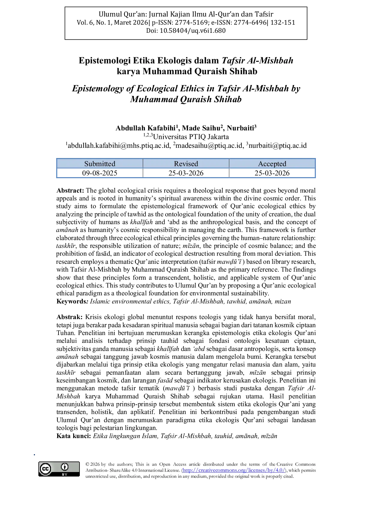 JURIS Epistemologi Etika Ekologis dalam Tafsir Al Mishbah karya Muhammad Quraish Shihab Epistemology of Ecological Ethics in Tafsir Al Mishbah by Muhammad Quraish Shihab