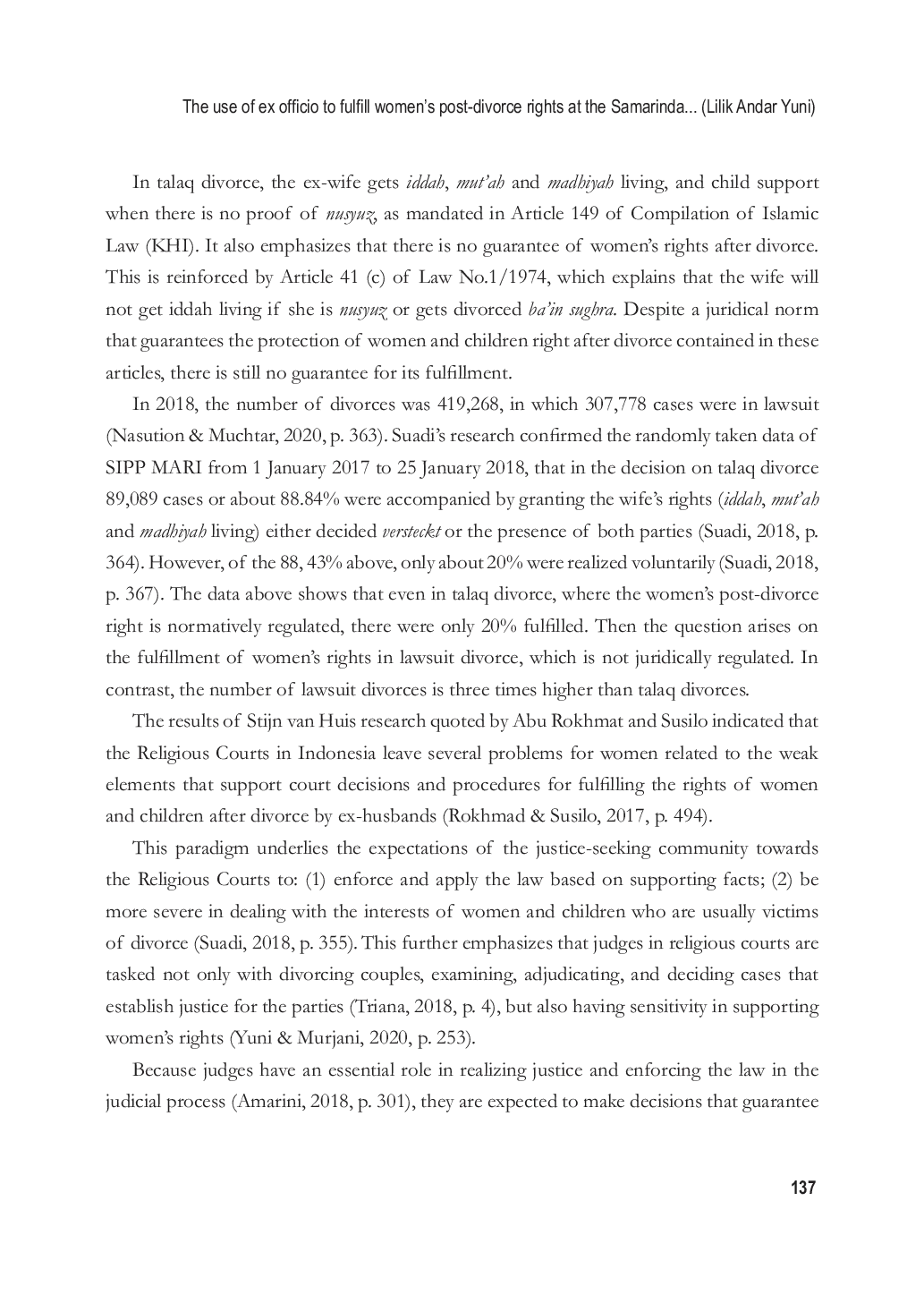 JURIS The use of ex officio to fulfill women s post divorce rights at the Samarinda Religious Court