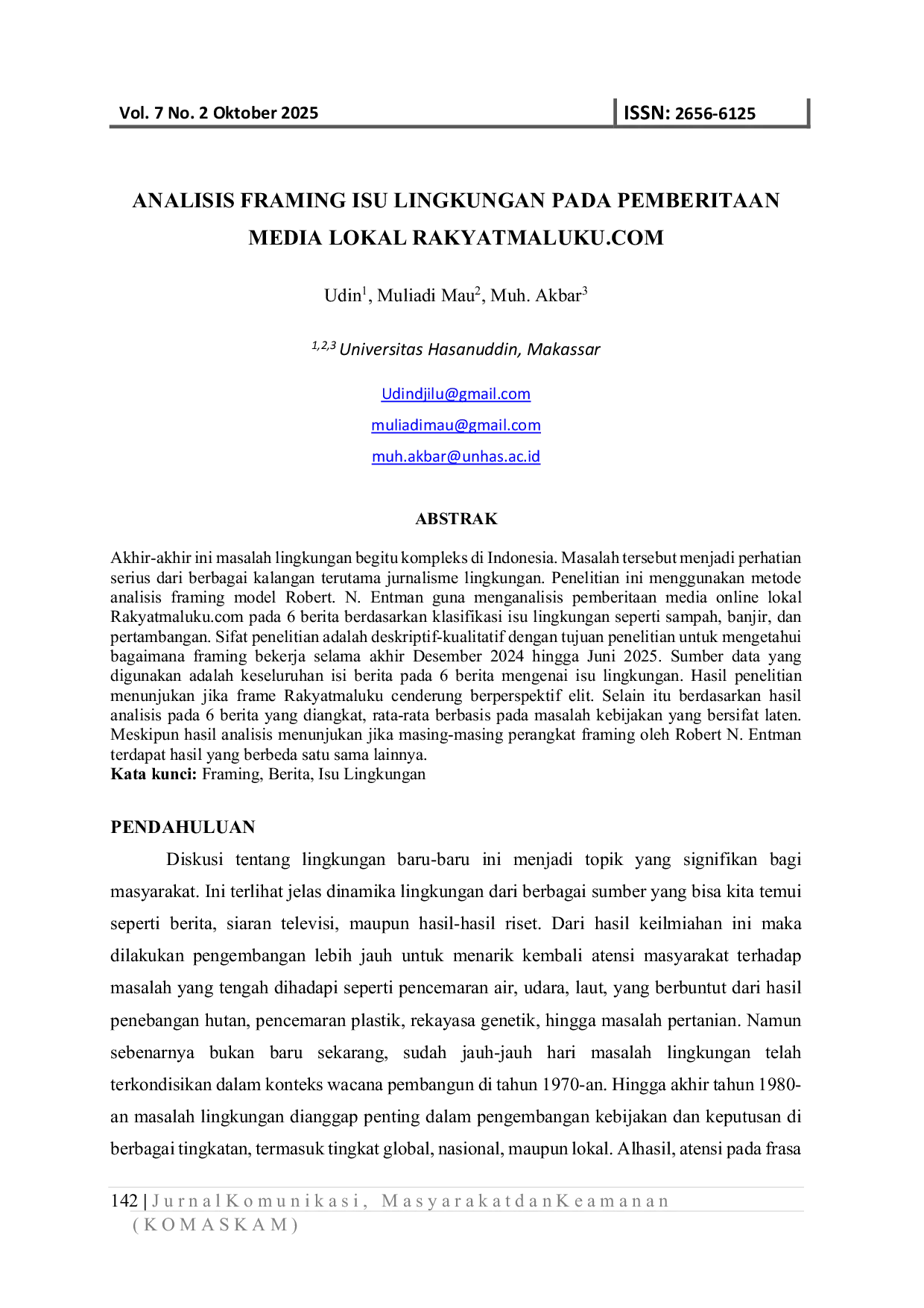 JURIS Analisis Framing Isu Lingkungan Pada Pemberitaan Media Lokal Rakyatmaluku Com