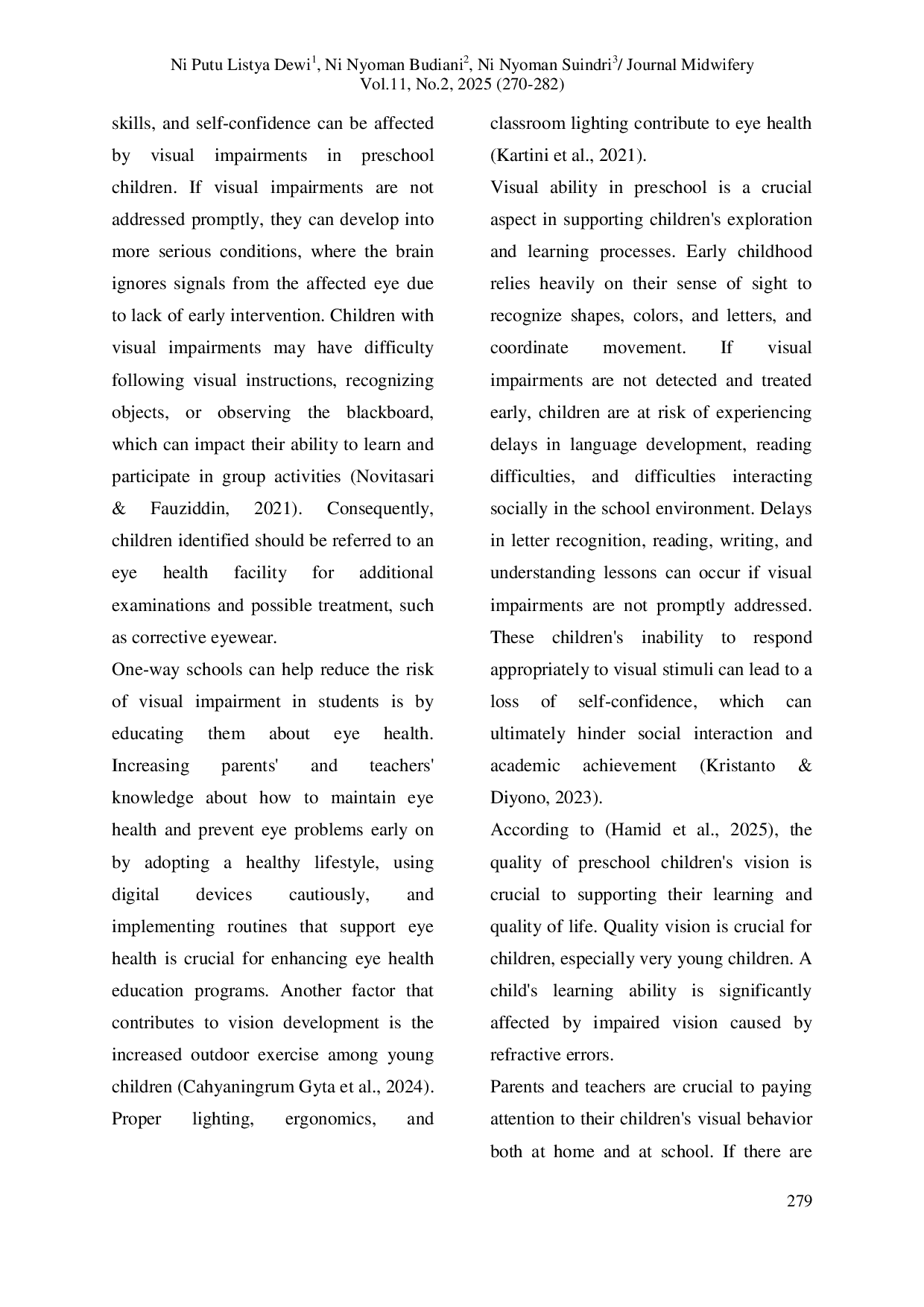 JURIS Results of Hearing and Vision Tests on Preschool Children at Dharma Wiweka Kindergarten in 2022 2024
