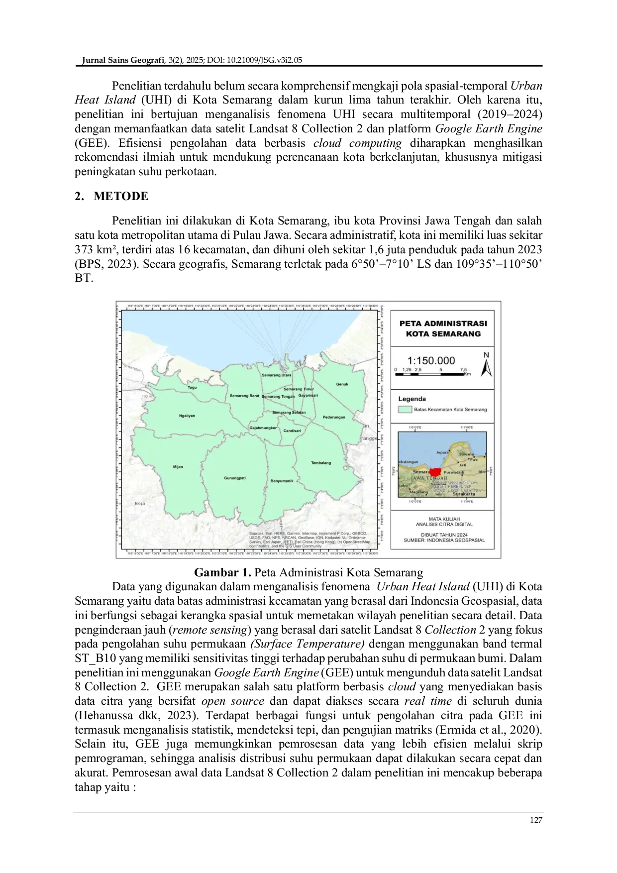 JURIS Analisis Fenomena Urban Heat Island UHI Multitemporal dengan Google Earth Engine GEE Di Kota Semarang