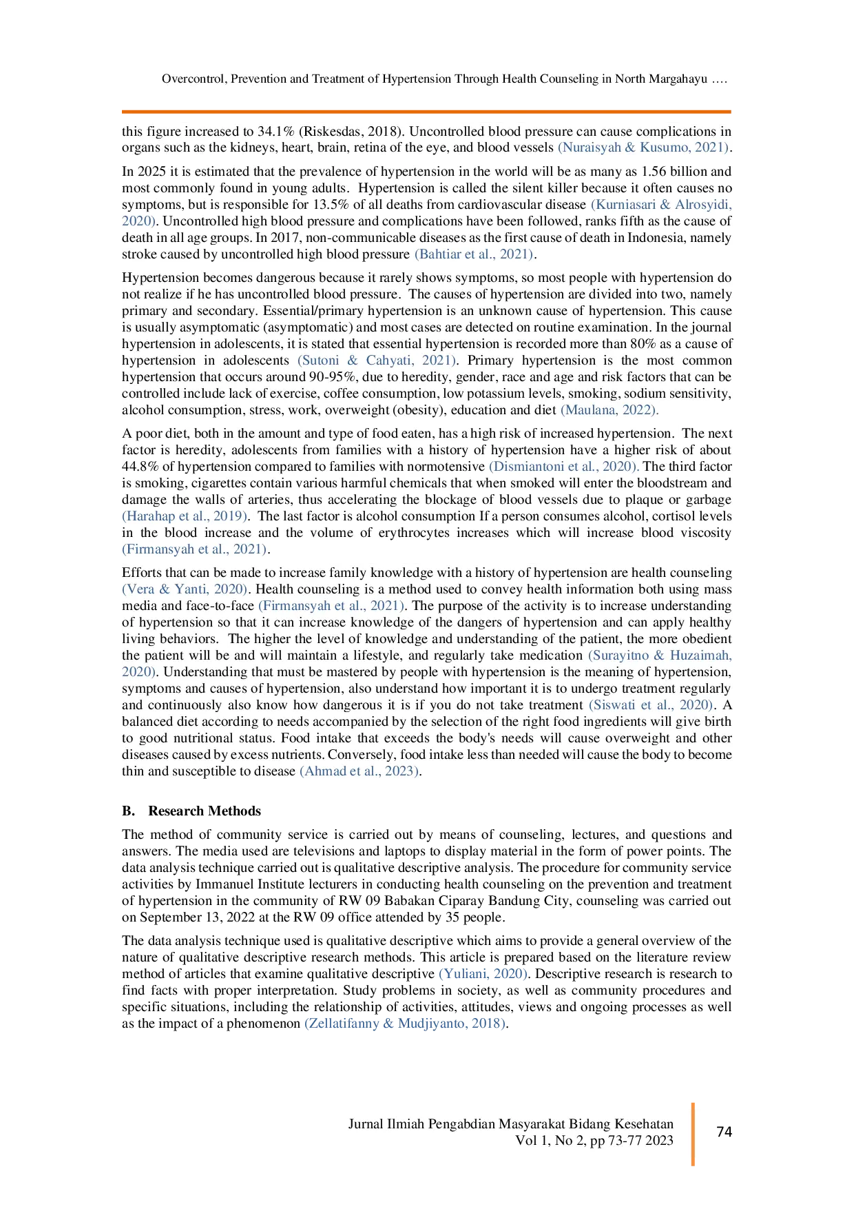 juris Overcontrol Prevention and Treatment of Hypertension Through Health Counseling in North Margahayu Village Bandung City