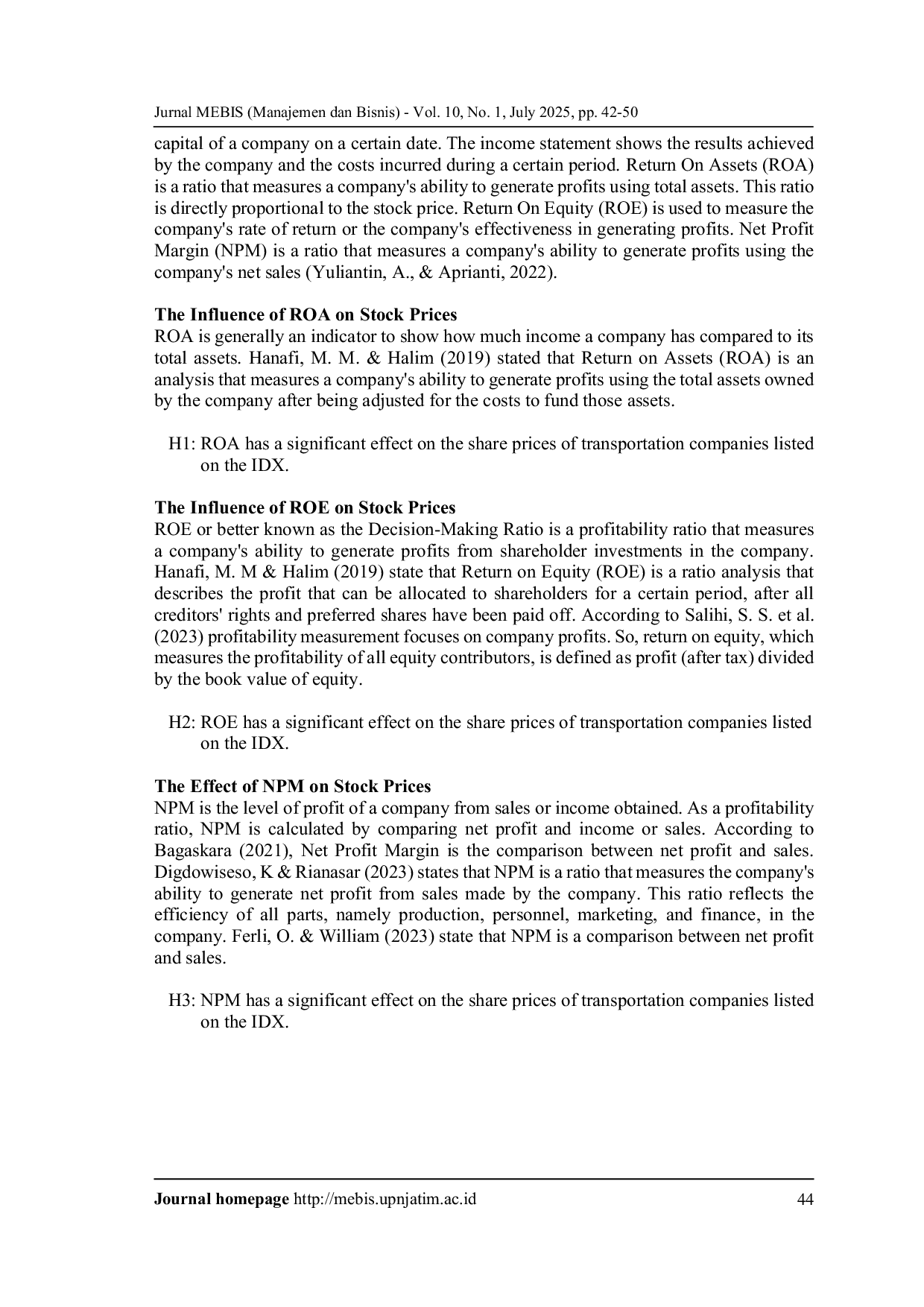 JURIS Determinants of Stock Prices in the Indonesian Stock Exchange
