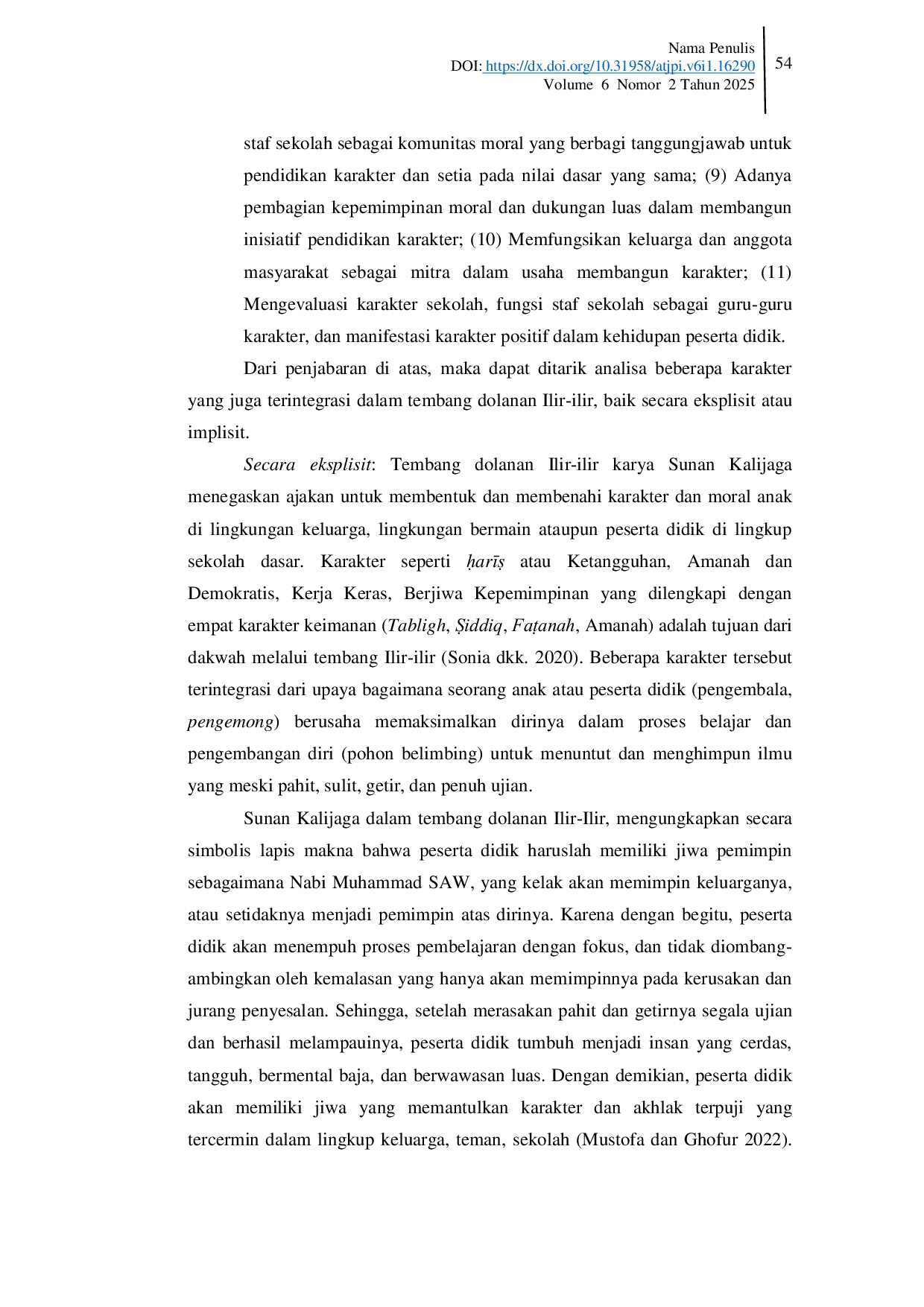 JURIS Integrasi Tasawuf dan Pendidikan Karakter dalam Tembang Dolanan Ilir ilir Karya Sunan Kalijaga