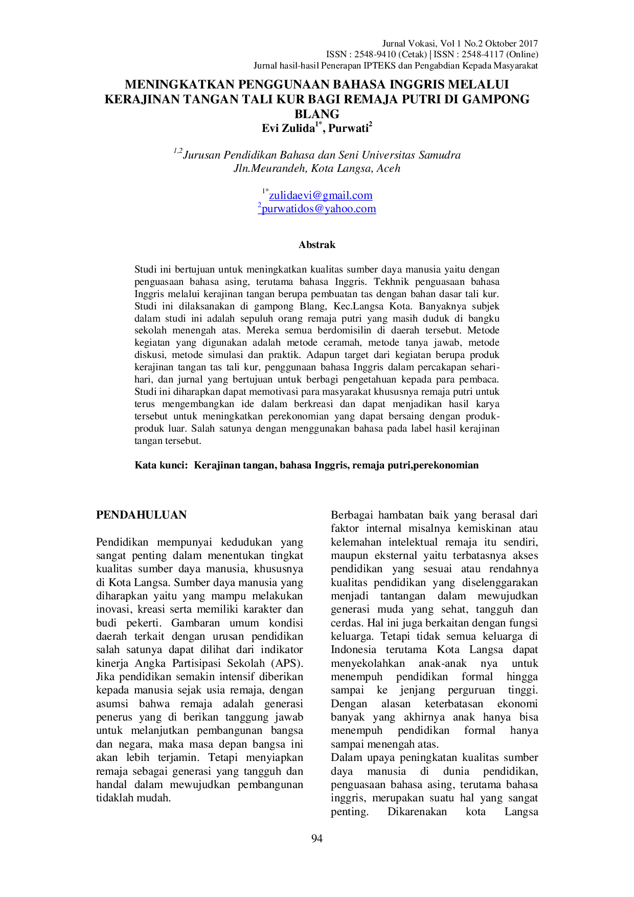 JURIS Meningkatkan Penggunaan Bahasa Inggris Melalui Kerajinan Tangan Tali Kur Bagi Remaja Putri di Gampong Blang