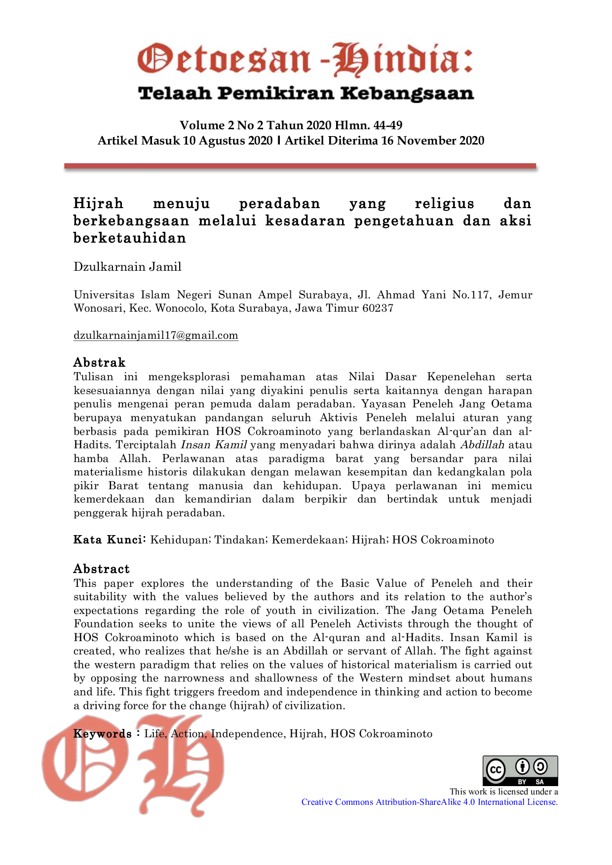 JURIS Hijrah menuju peradaban yang religius danberkebangsaan melalui kesadaran pengetahuan dan aksiberketauhidan