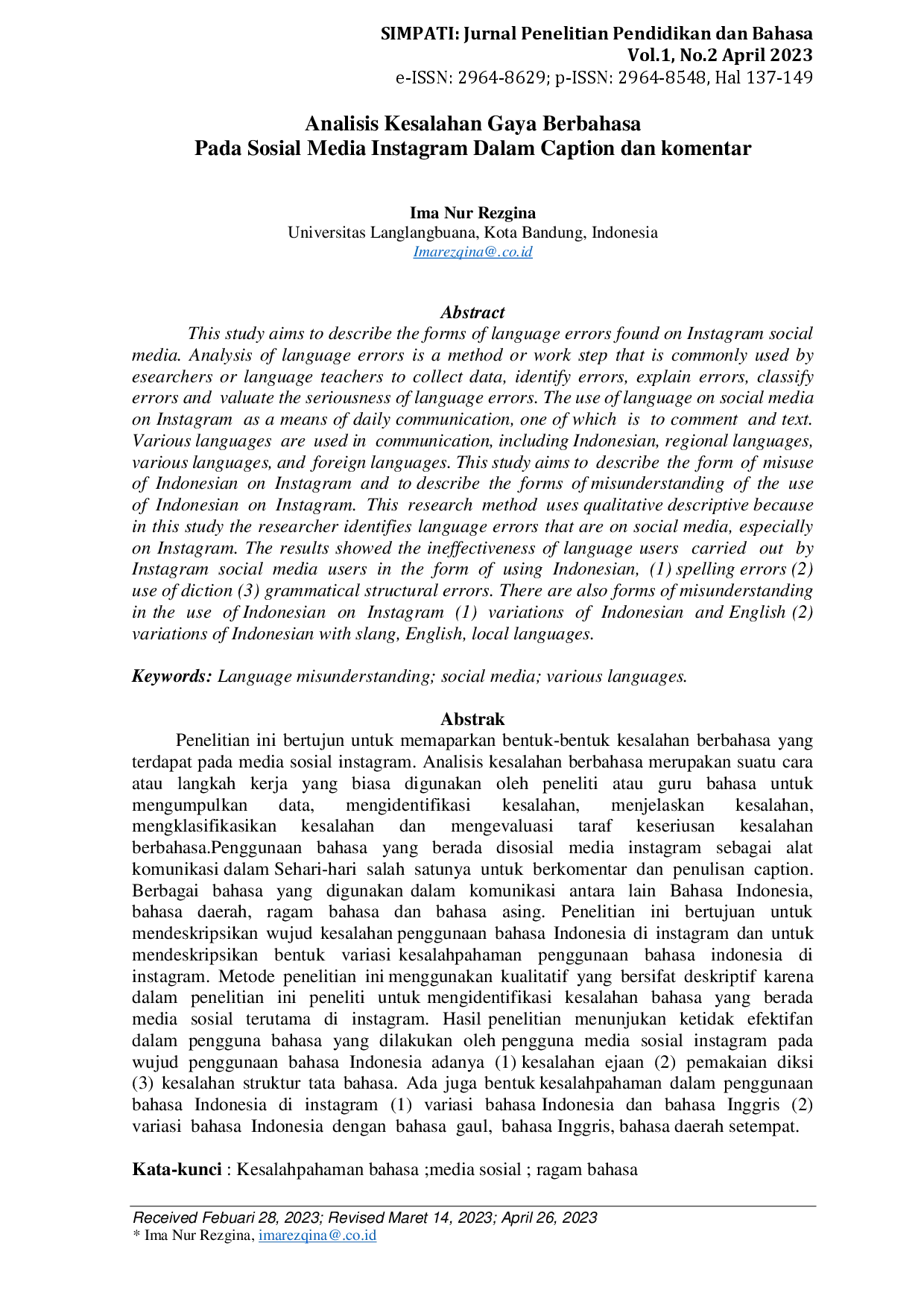 juris Analisis Kesalahan Gaya Berbahasa Pada Sosial Media Instagram Dalam Caption dan komentar