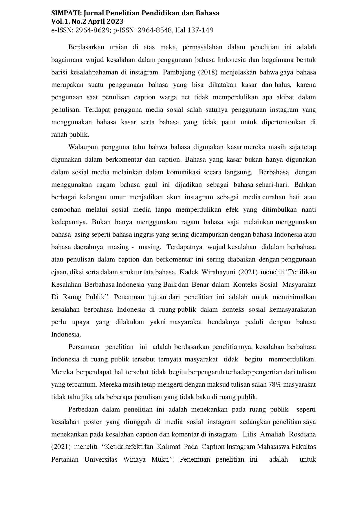 JURIS Analisis Kesalahan Gaya Berbahasa Pada Sosial Media Instagram Dalam Caption dan komentar