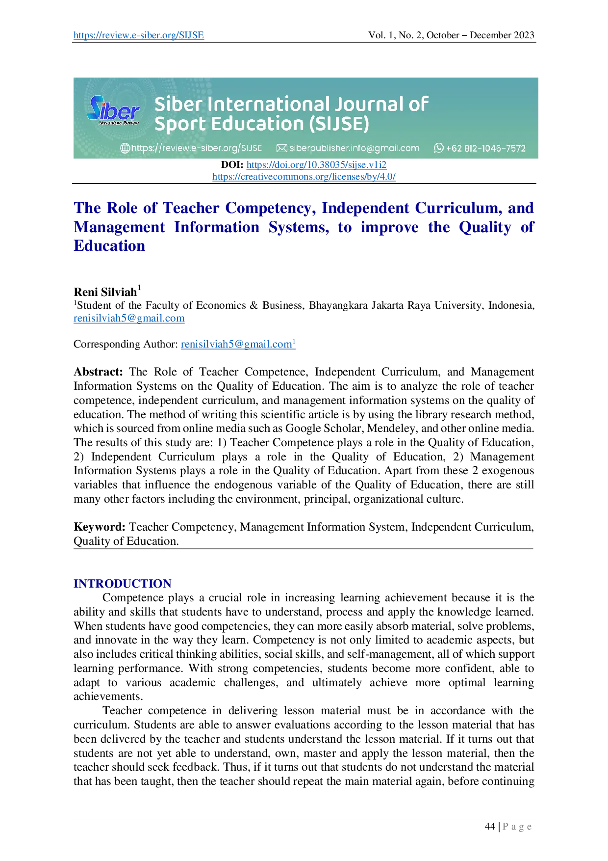 juris The Role of Teacher Competency Independent Curriculum and Management Information Systems to improve the Quality of Education