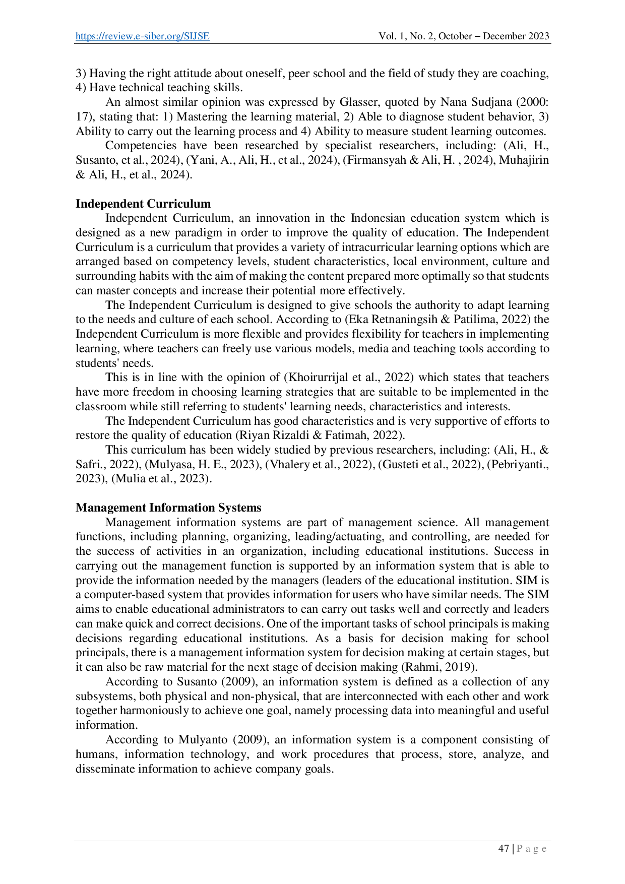 juris The Role of Teacher Competency Independent Curriculum and Management Information Systems to improve the Quality of Education