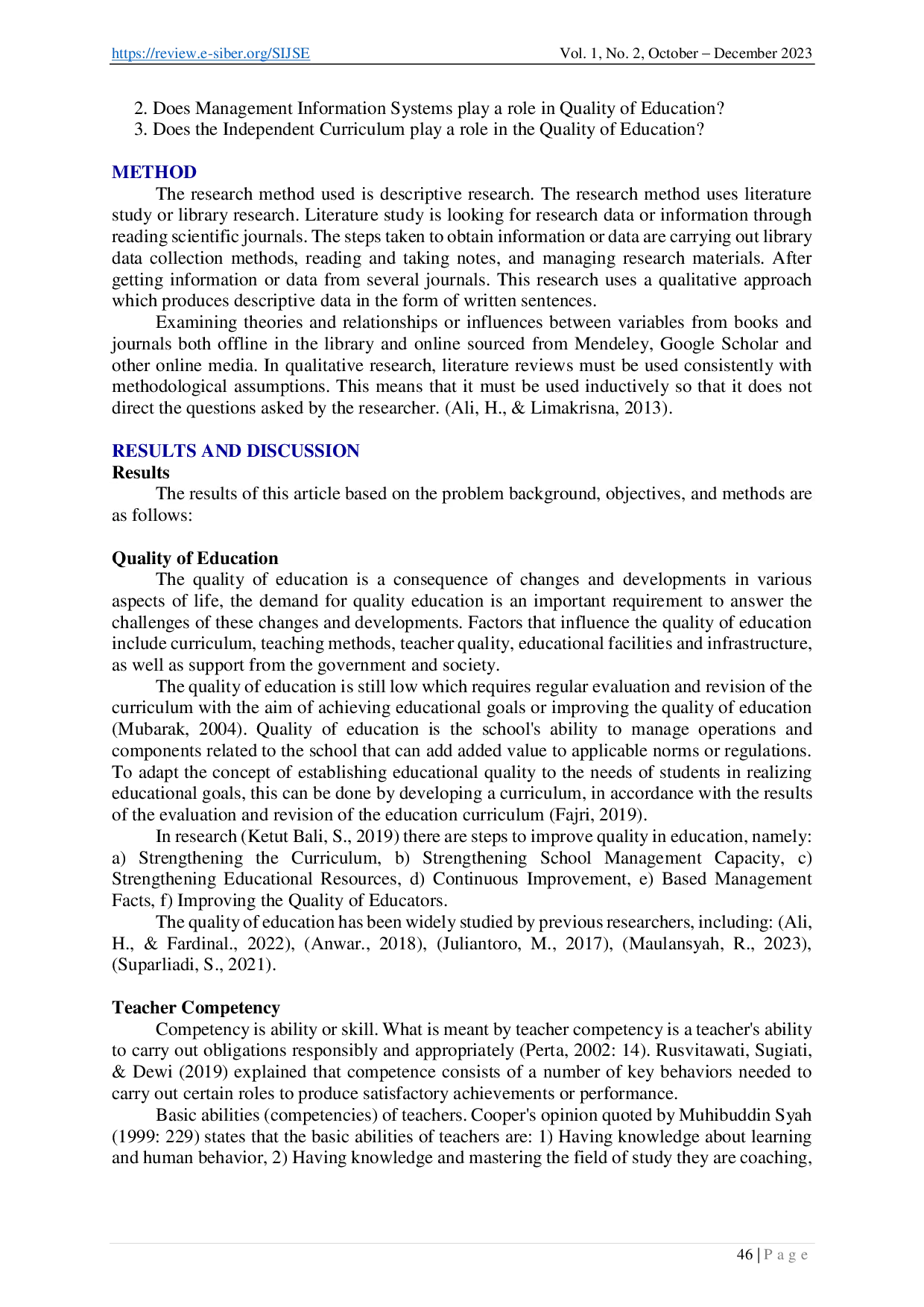 juris The Role of Teacher Competency Independent Curriculum and Management Information Systems to improve the Quality of Education