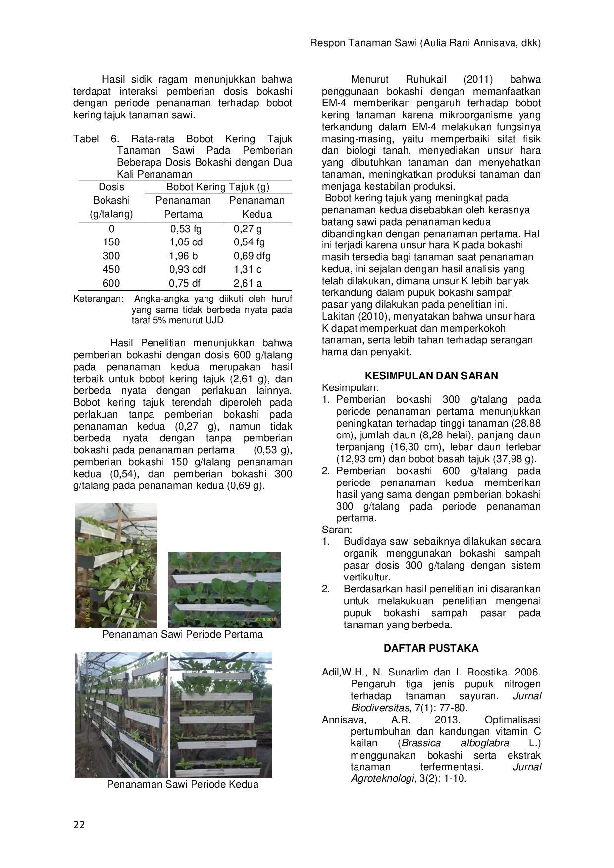 JURIS RESPON TANAMAN SAWI Brassica juncea L TERHADAP PEMBERIAN BEBERAPA DOSIS BOKASHI SAMPAH PASAR DENGAN DUA KALI PENANAMAN SECARA VERTIKULTUR