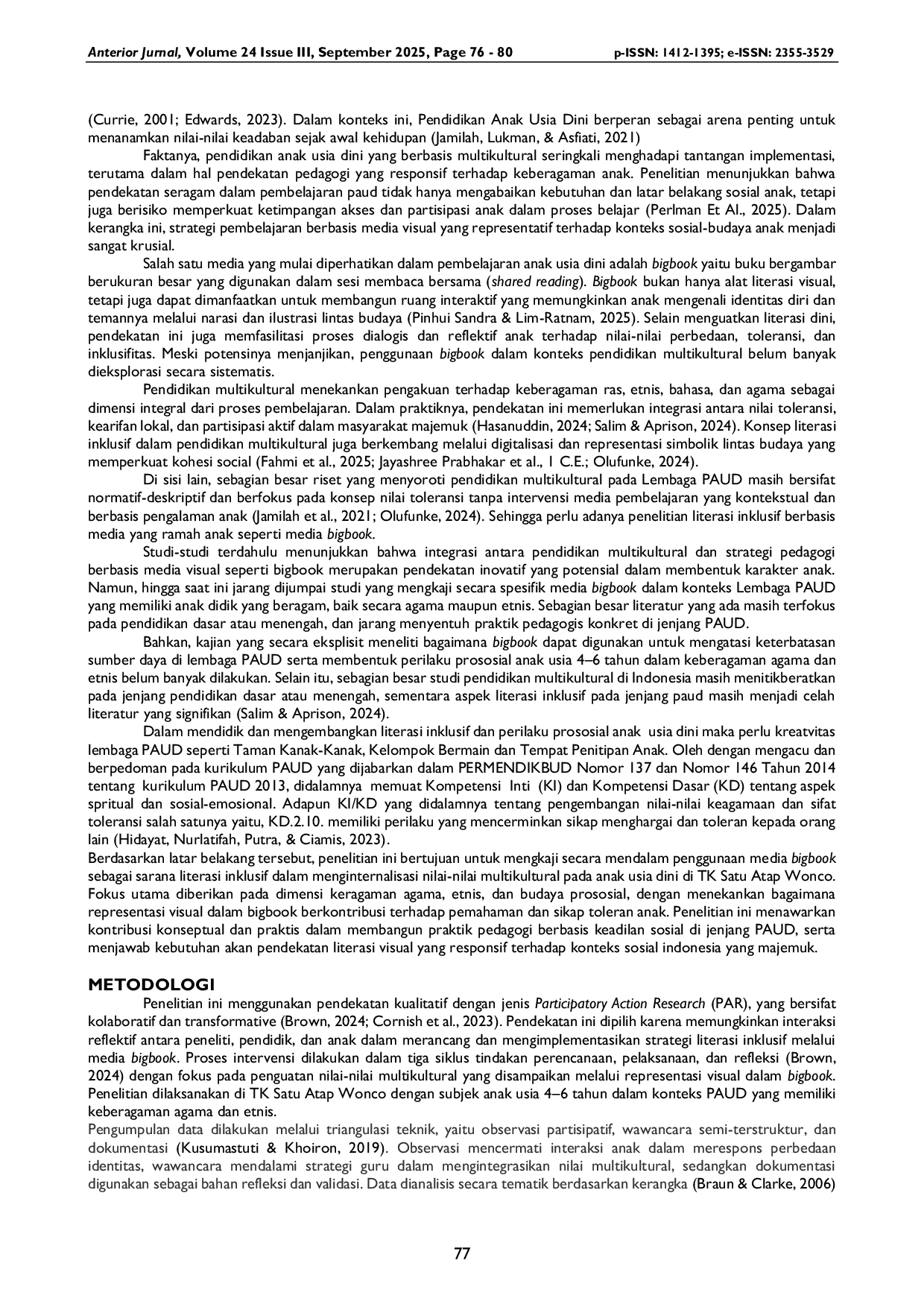 JURIS Bigbook sebagai Sarana Literasi Inklusif bagi Anak Usia Dini di Sekolah Multikultural Studi TK Satu Atap Wonco Kota Baubau