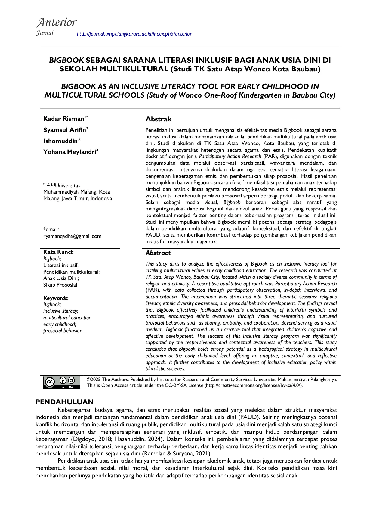 JURIS Bigbook sebagai Sarana Literasi Inklusif bagi Anak Usia Dini di Sekolah Multikultural Studi TK Satu Atap Wonco Kota Baubau