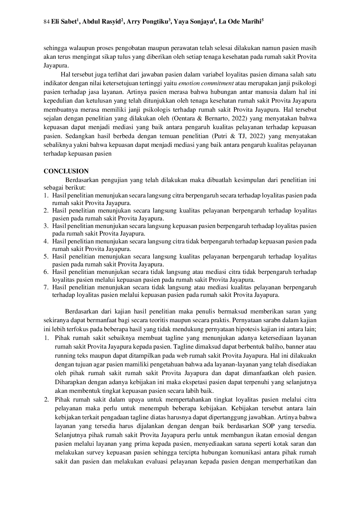 JURIS Pengaruh Citra Dan Kualitas Pelayanan Terhadap Loyalitas Pasien Dimediasi Kepuasan Pasien Pada Rumah Sakit Provita