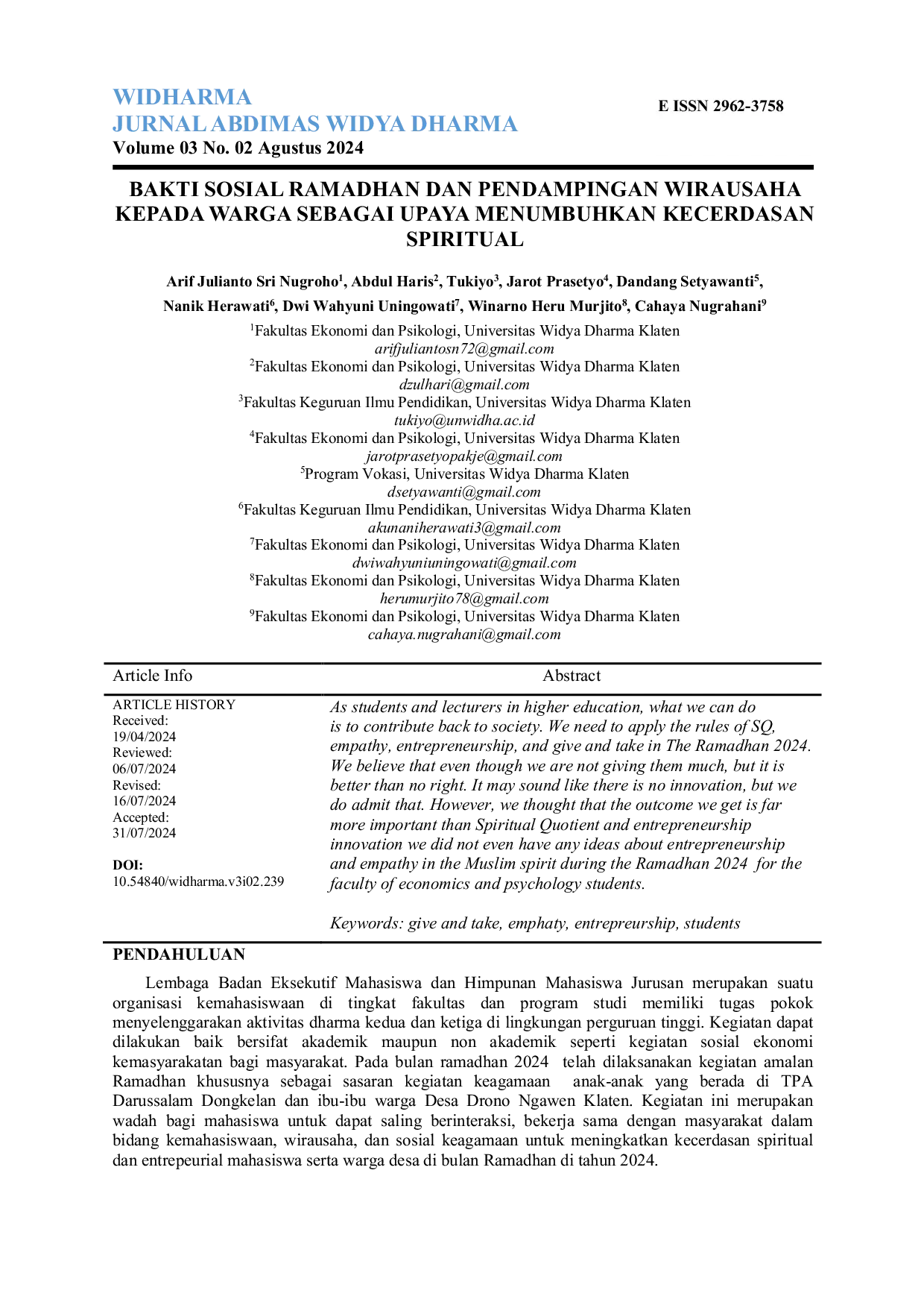 JURIS Bakti Sosial Ramadhan dan Pendampingan Wirausaha Kepada Warga Sebagai Upaya Menumbuhkan Kecerdasan Spiritual