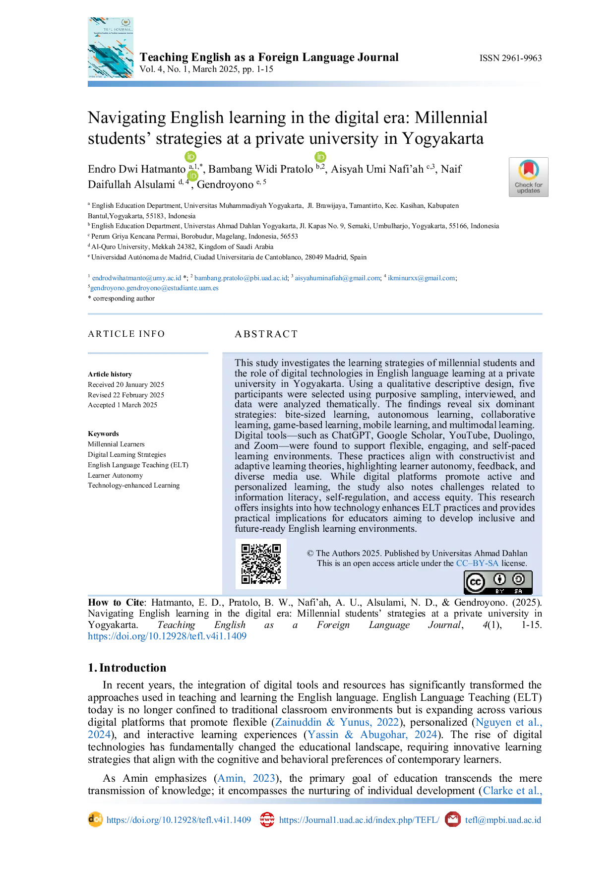 JURIS Navigating English learning in the digital era Millennial students strategies at a private university in Yogyakarta