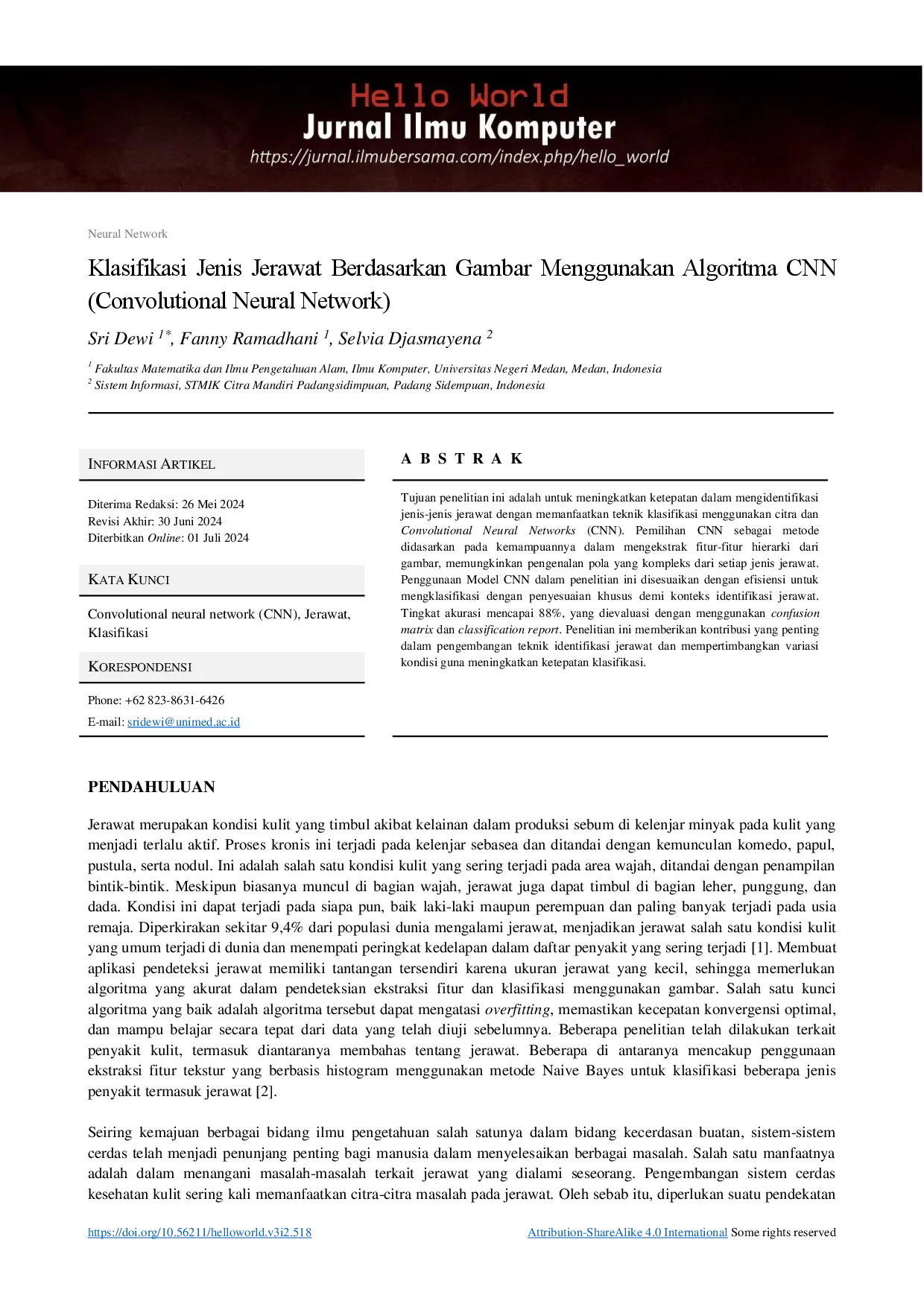 juris Klasifikasi Jenis Jerawat Berdasarkan Gambar Menggunakan Algoritma Cnn Convolutional Neural Network