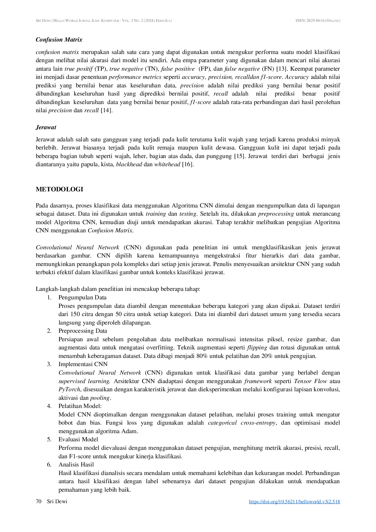 juris Klasifikasi Jenis Jerawat Berdasarkan Gambar Menggunakan Algoritma Cnn Convolutional Neural Network
