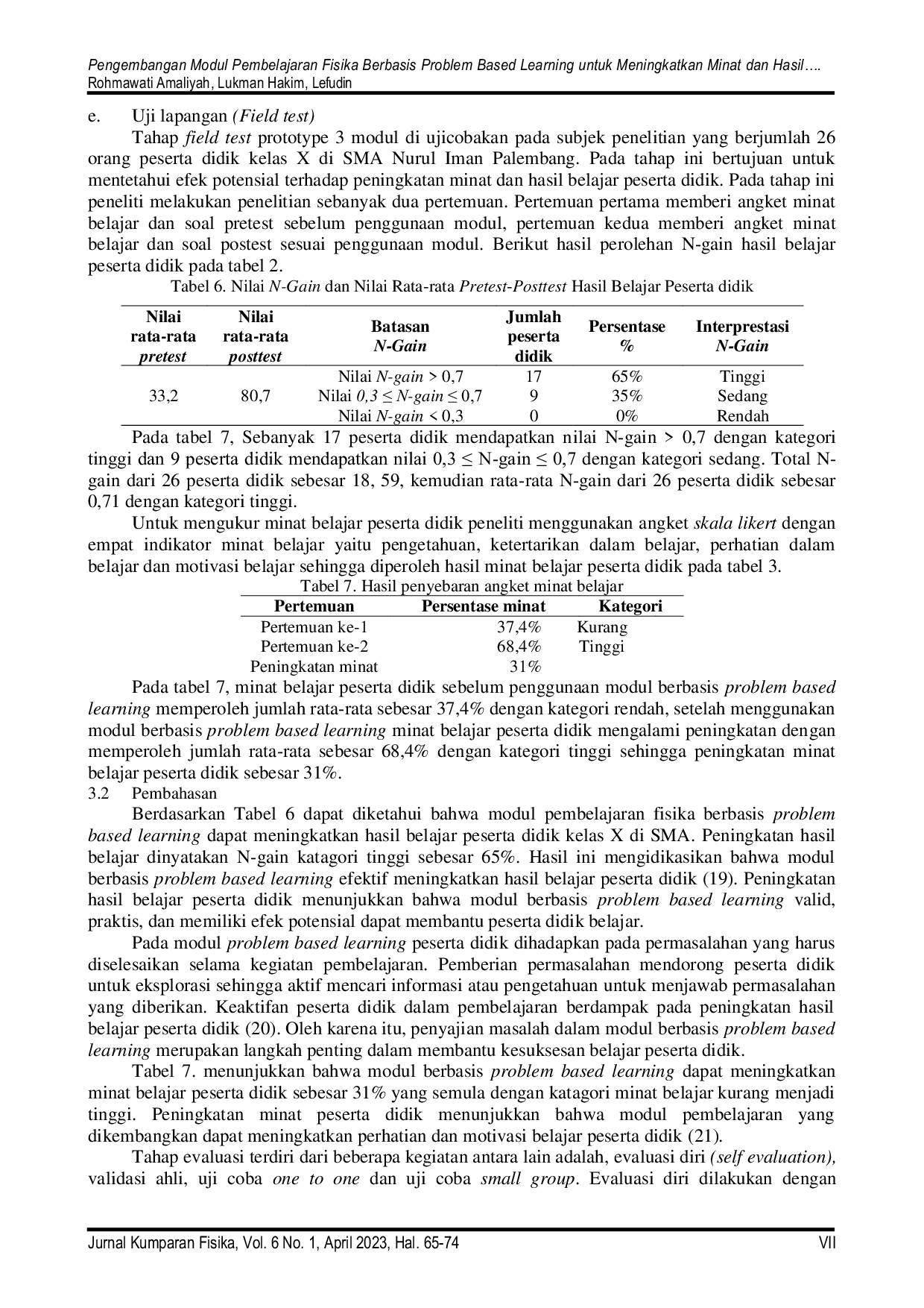 JURIS Pengembangan Modul Pembelajaran Fisika Berbasis Problem Based Learning Untuk Meningkatkan Minat Dan Hasil Belajar Peserta Didik Kelas X Di SMA