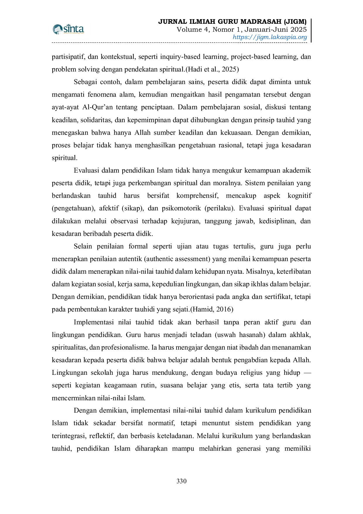 JURIS Internalisasi Nilai Nilai Tauhid dalam Kurikulum Pendidikan Islam