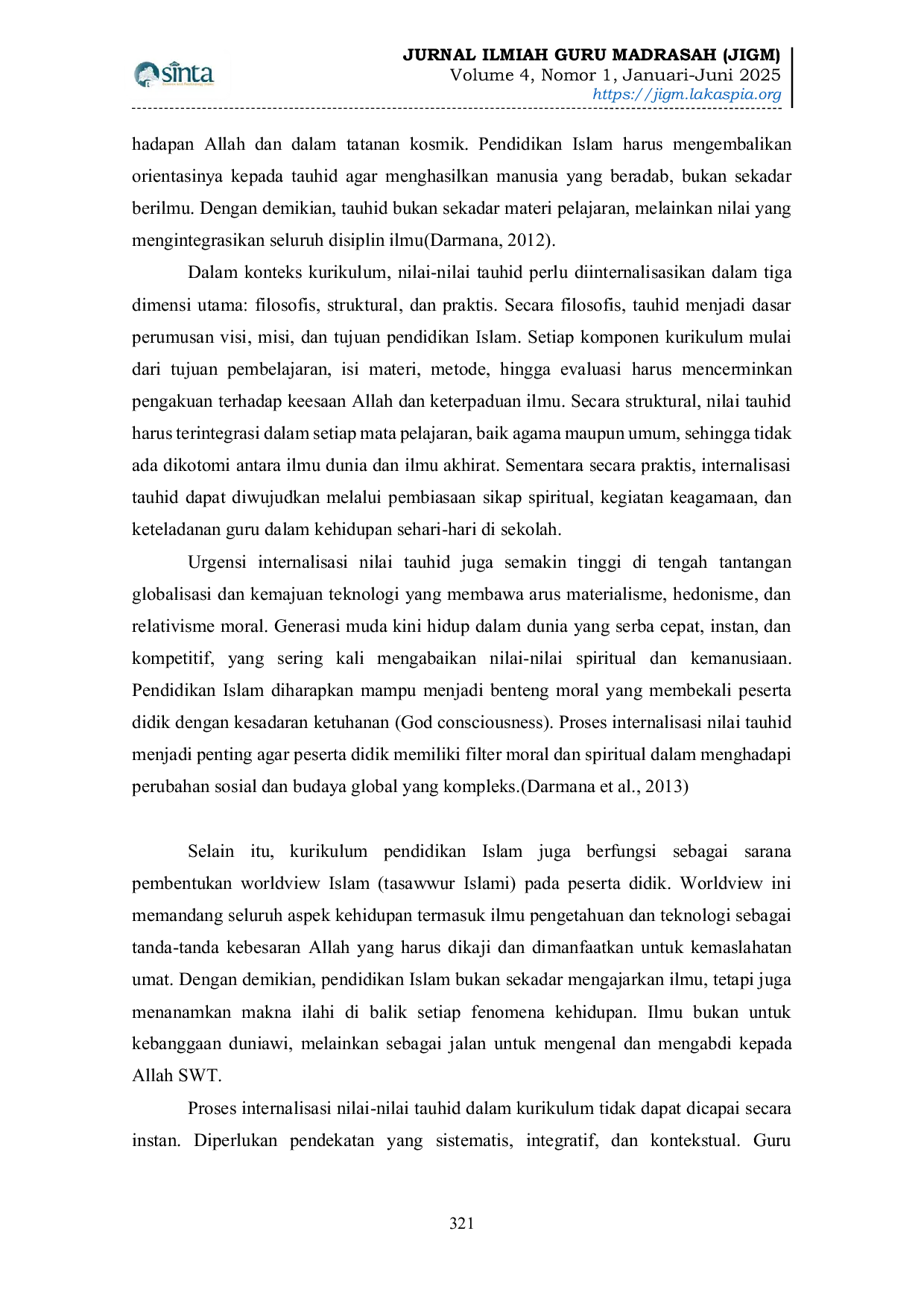 JURIS Internalisasi Nilai Nilai Tauhid dalam Kurikulum Pendidikan Islam