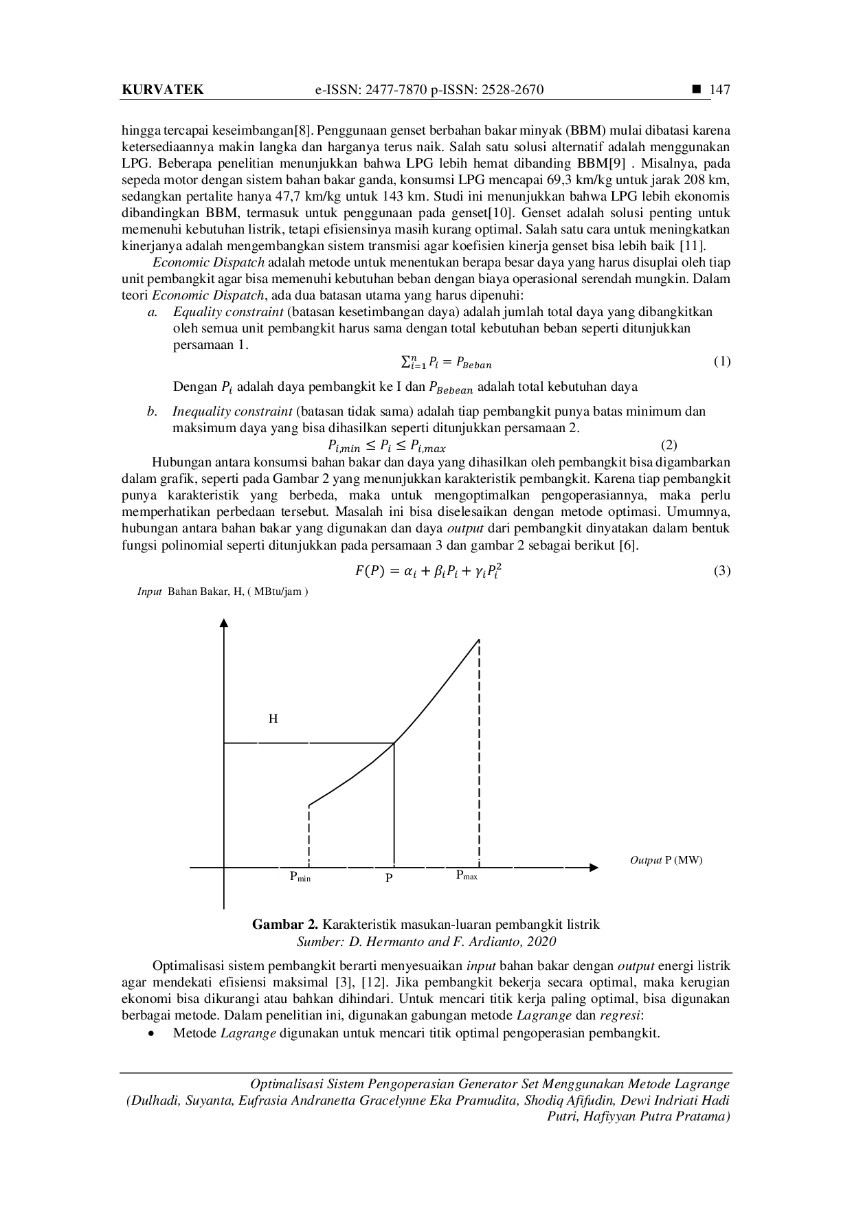 JURIS Optimalisasi Sistem Pengoperasian Generator Set Menggunakan Metode Lagrange